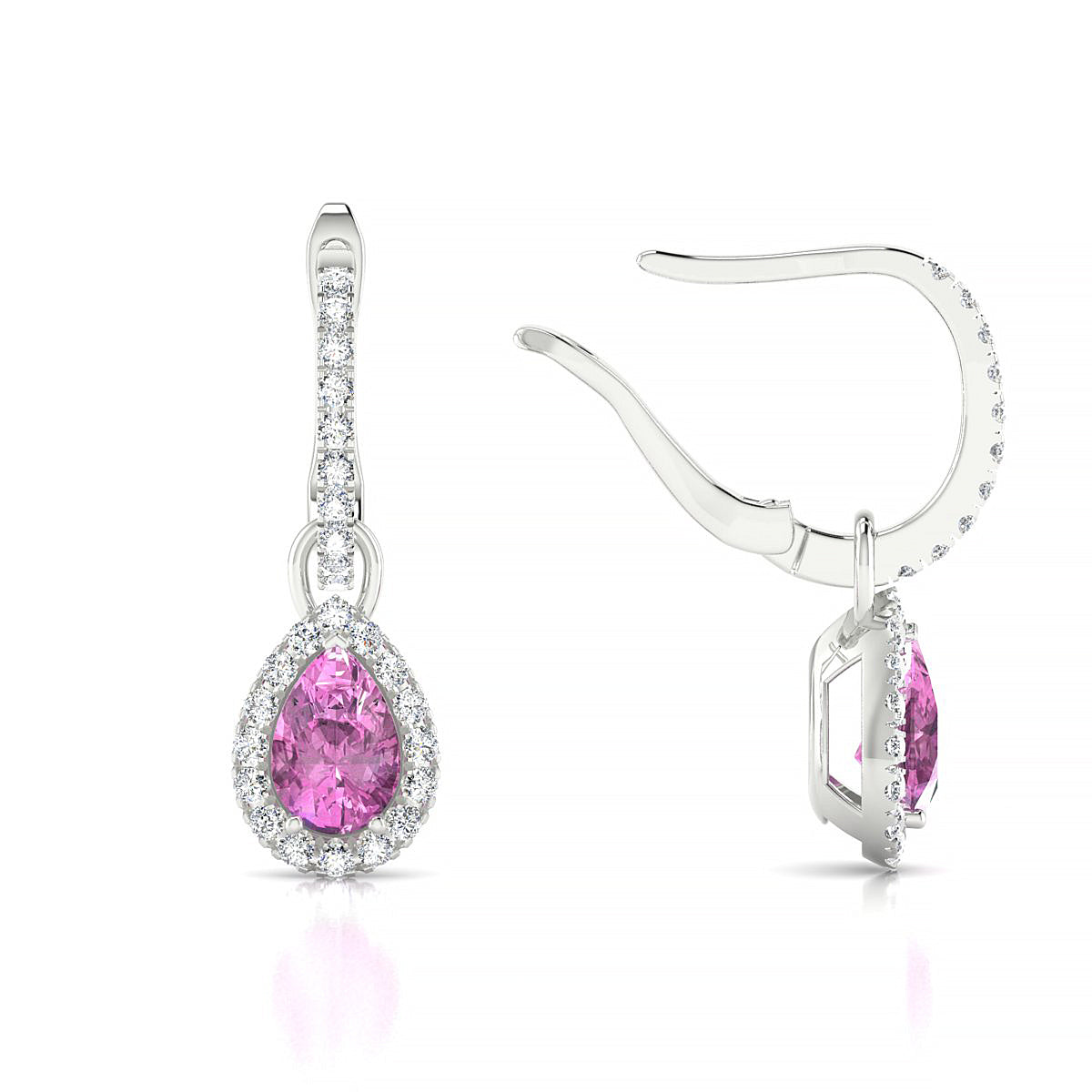 Sunrise | 18k White Gold 6 x 4 mm Pear Pink Sapphire Earrings