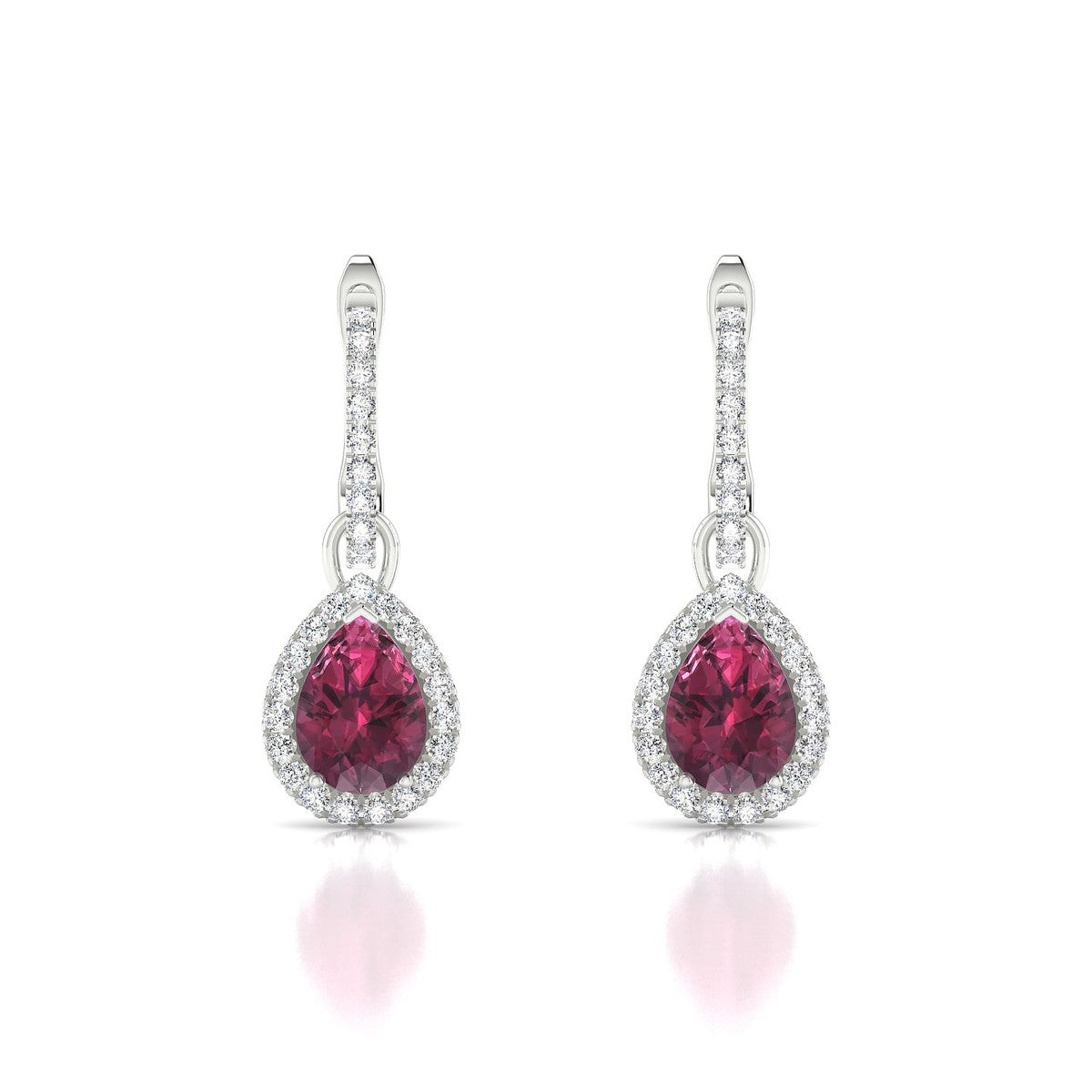 Sunrise | 18k White Gold 7 x 5 mm Pear Rhodolite Earrings