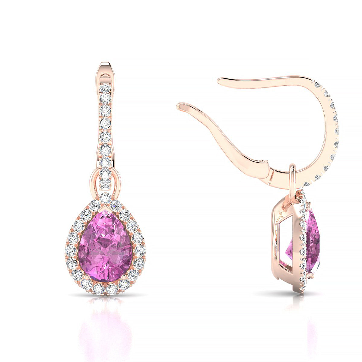 Sunrise | 18k Rose Gold 7 x 5 mm Pear Pink Sapphire Earrings