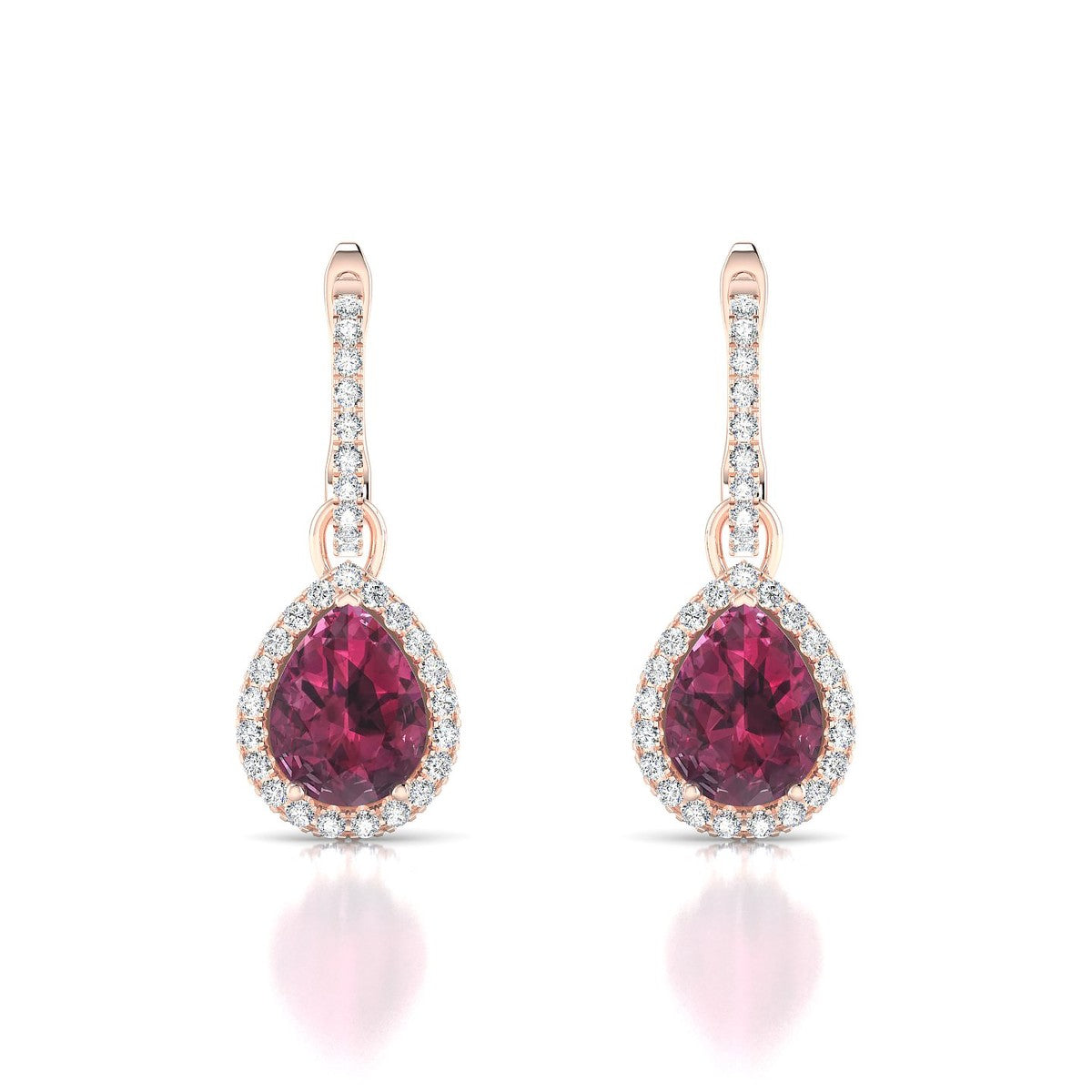 Sunrise | 18k Rose Gold 8 x 6 mm Pear Rhodolite Earrings