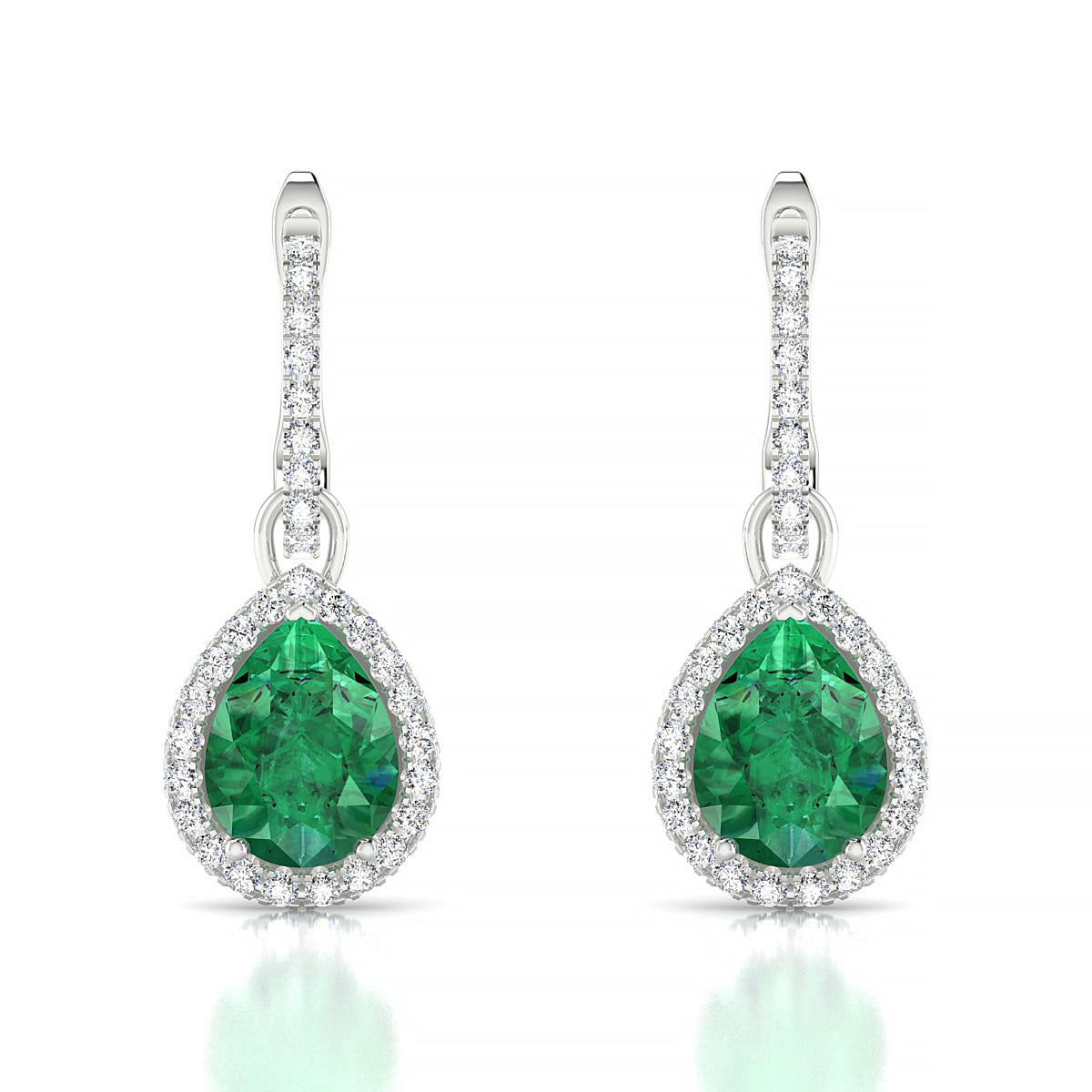 Sunrise | 18k White Gold 8 x 6 mm Pear Emerald Earrings