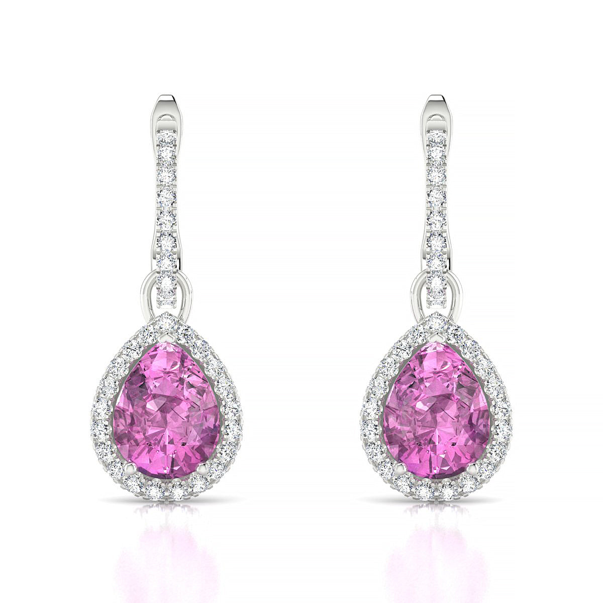 Sunrise | 18k White Gold 8 x 6 mm Pear Pink Sapphire Earrings
