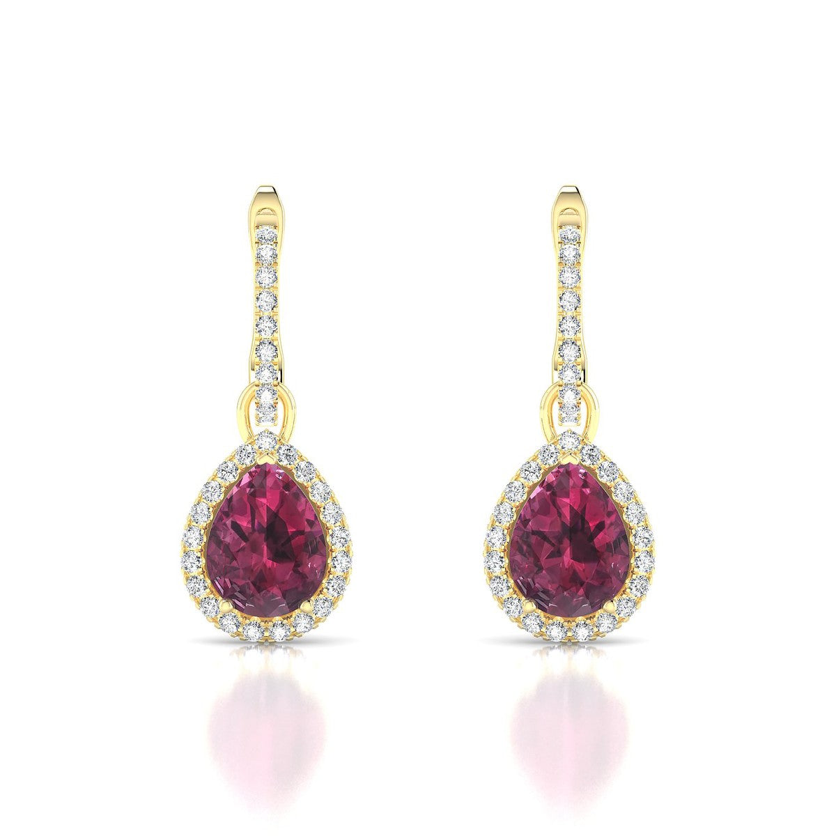 Sunrise | 18k Yellow Gold 8 x 6 mm Pear Rhodolite Earrings