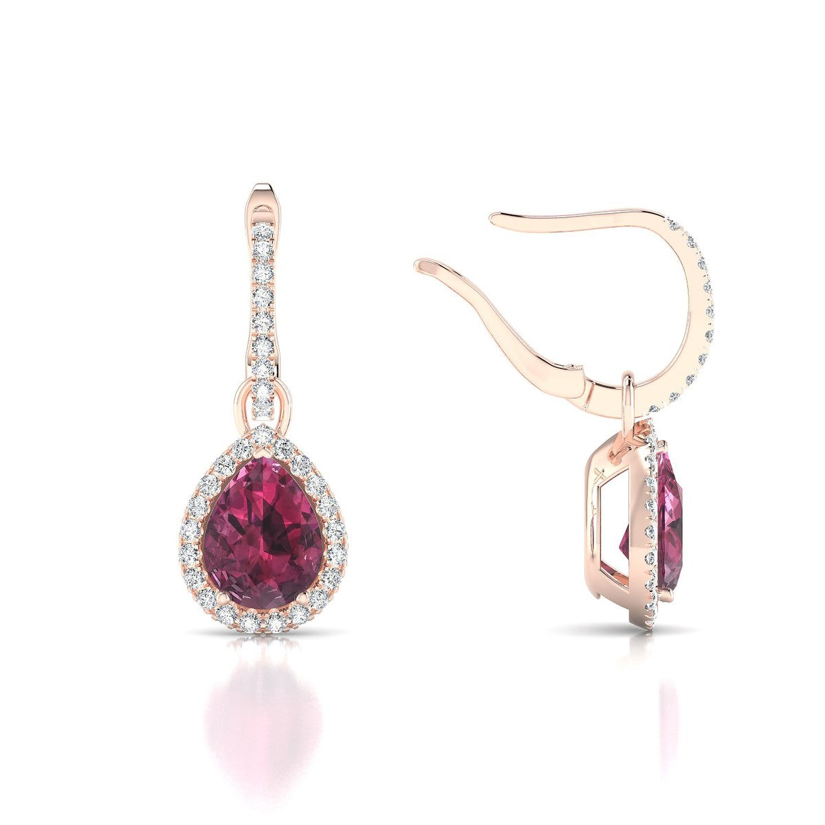 Sunrise | 18k Rose Gold 8 x 6 mm Pear Rhodolite Earrings