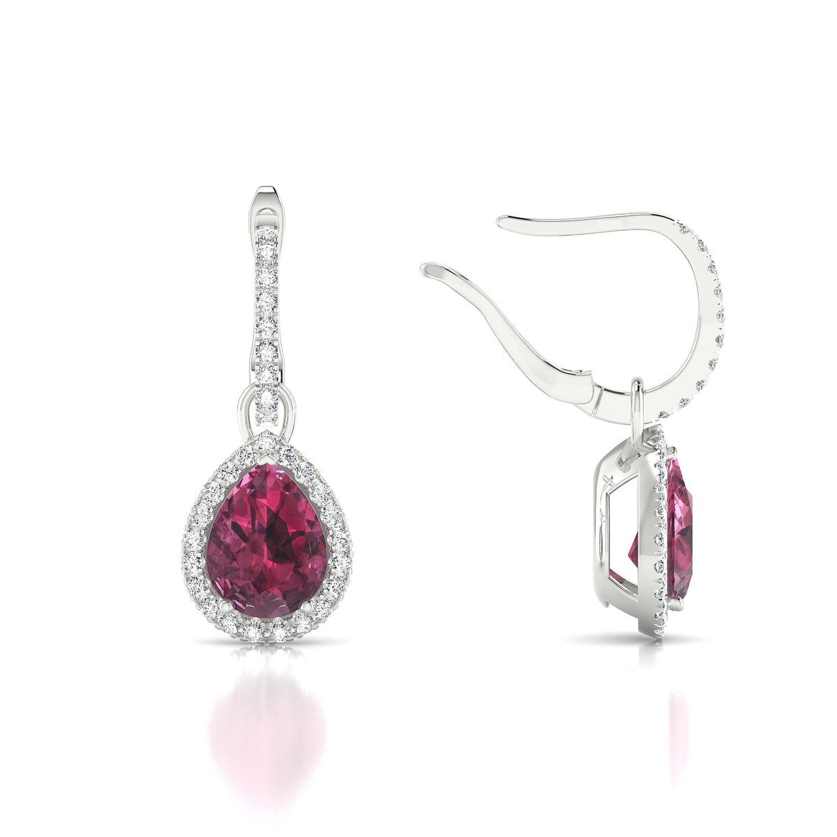 Sunrise | 18k White Gold 8 x 6 mm Pear Rhodolite Earrings