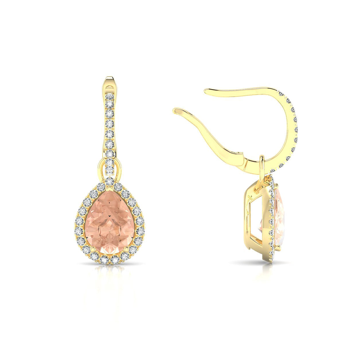 Sunrise | 18k Yellow Gold 8 x 6 mm Pear Morganite Earrings