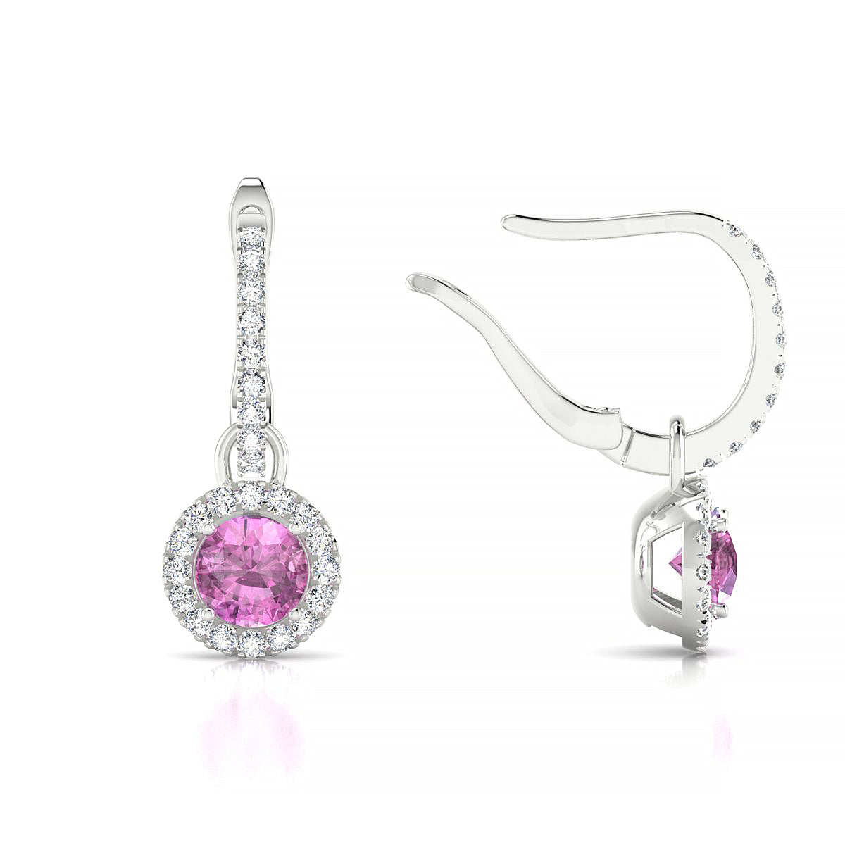 Sunrise | 18k White Gold 4.5 mm Round Pink Sapphire Earrings