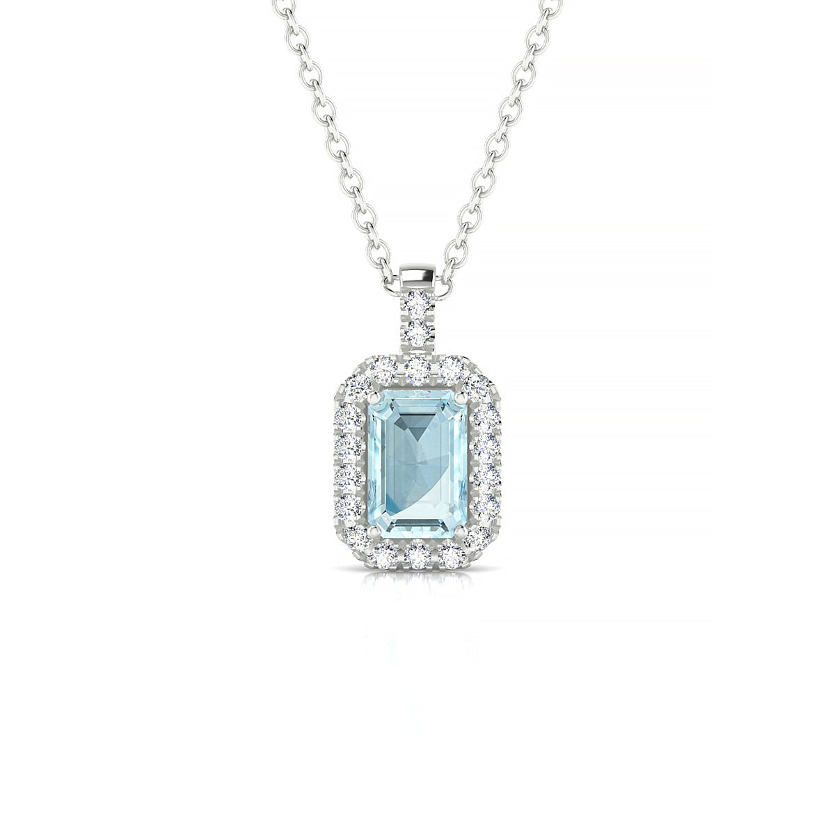 Sunrise | 18k White Gold 6 x 4 mm Emerald Aquamarine Pendant