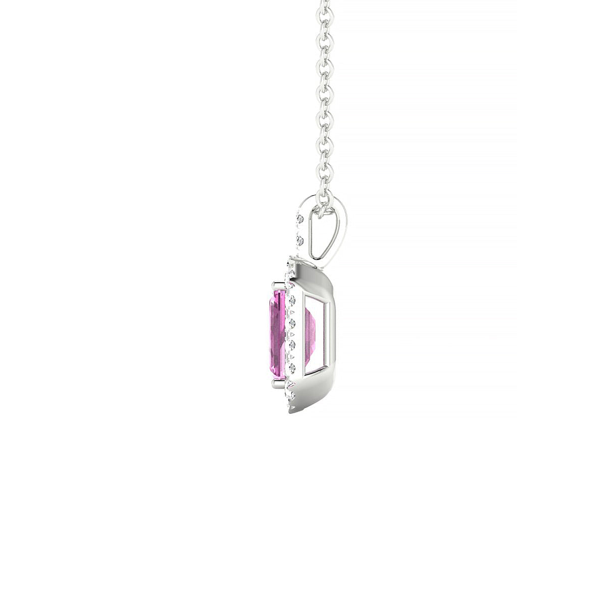 Sunrise | 18k White Gold 6 x 4 mm Emerald Pink Sapphire Pendant
