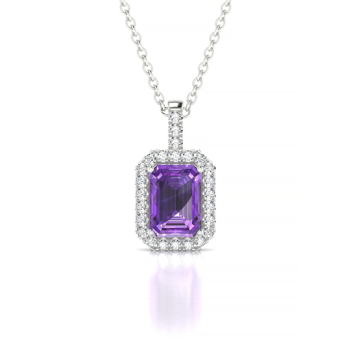 Sunrise | 18k White Gold 7 x 5 mm Emerald Amethyst Pendant
