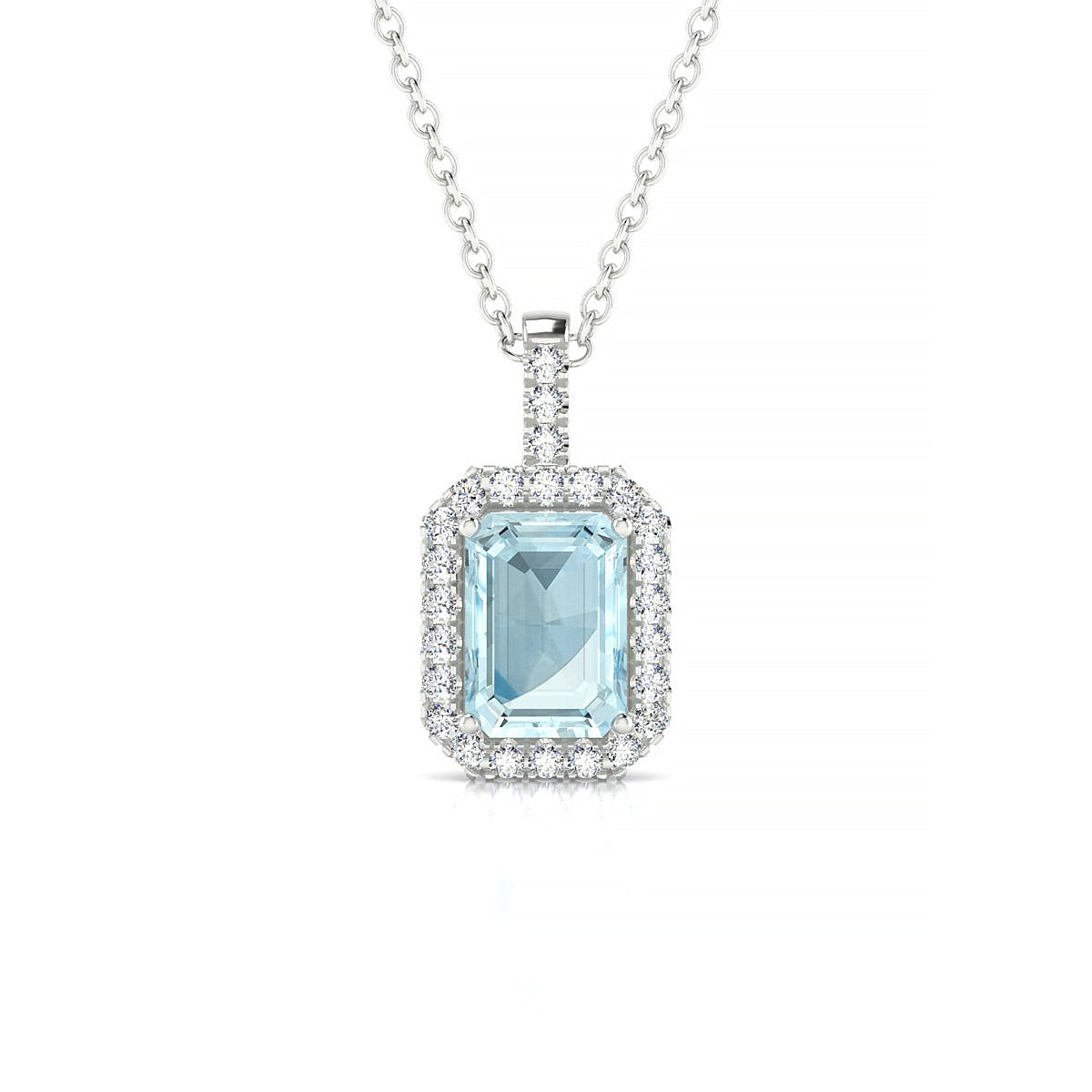 Sunrise | 18k White Gold 7 x 5 mm Emerald Aquamarine Pendant
