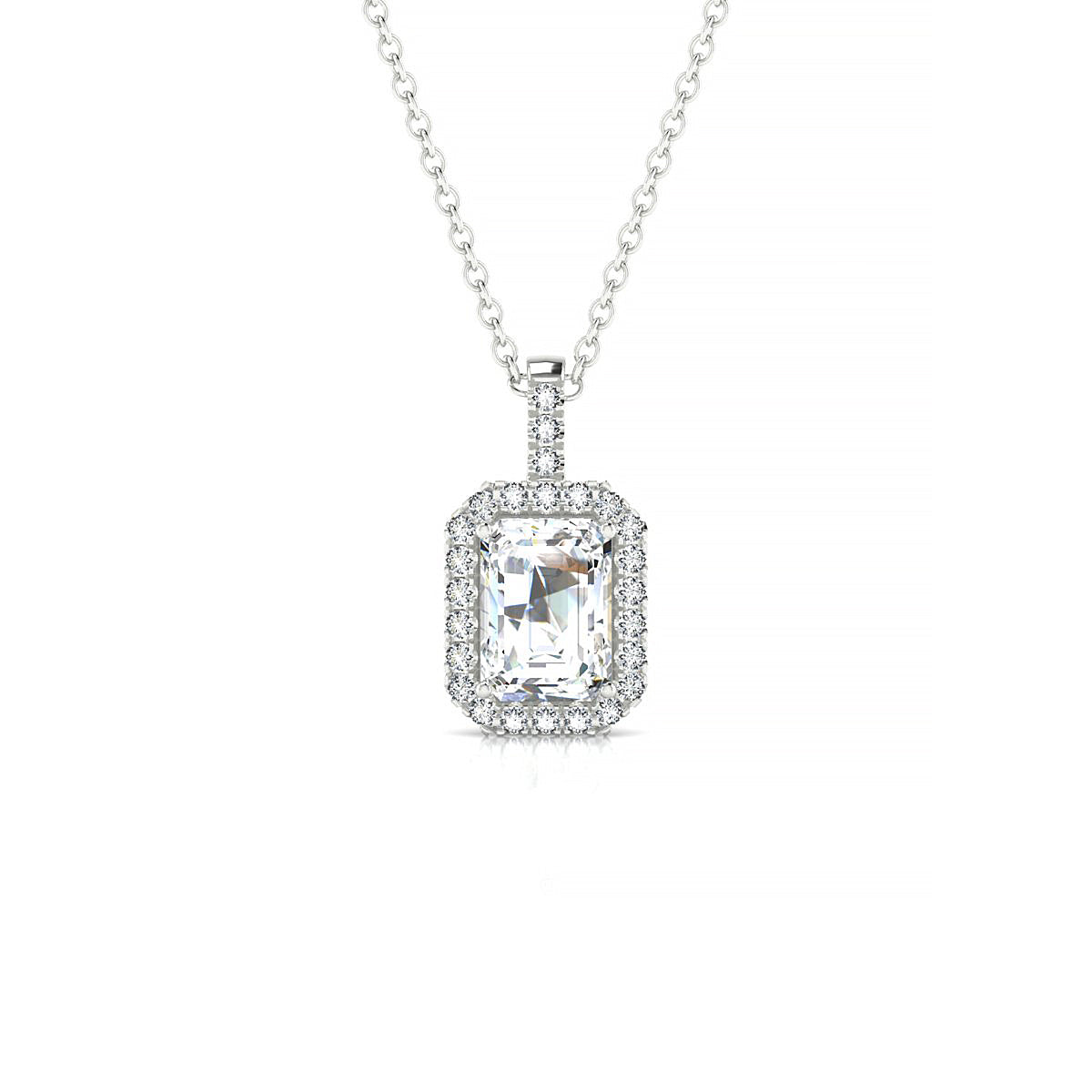 Sunrise | 18k White Gold 7 x 5 mm Emerald Diamond Pendant