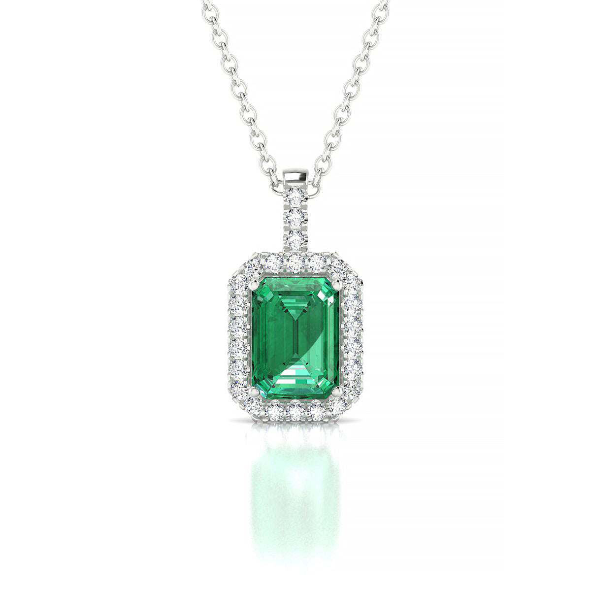 Sunrise | 18k White Gold 7 x 5 mm Emerald Emerald Pendant