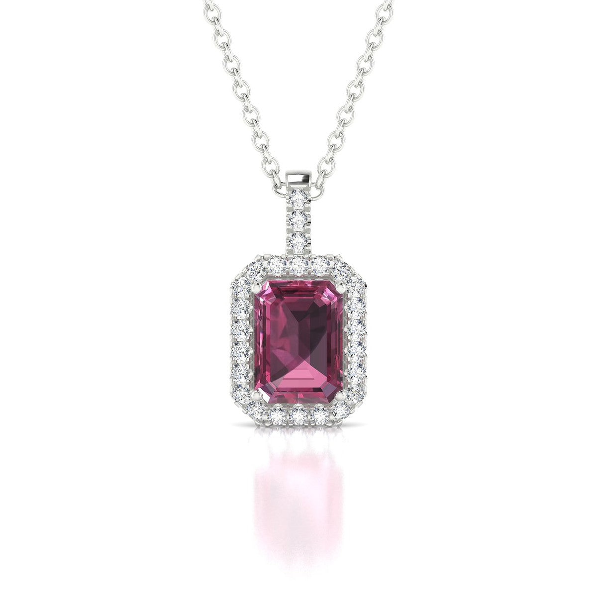 Sunrise | 18k White Gold 7 x 5 mm Emerald Rhodolite Pendant
