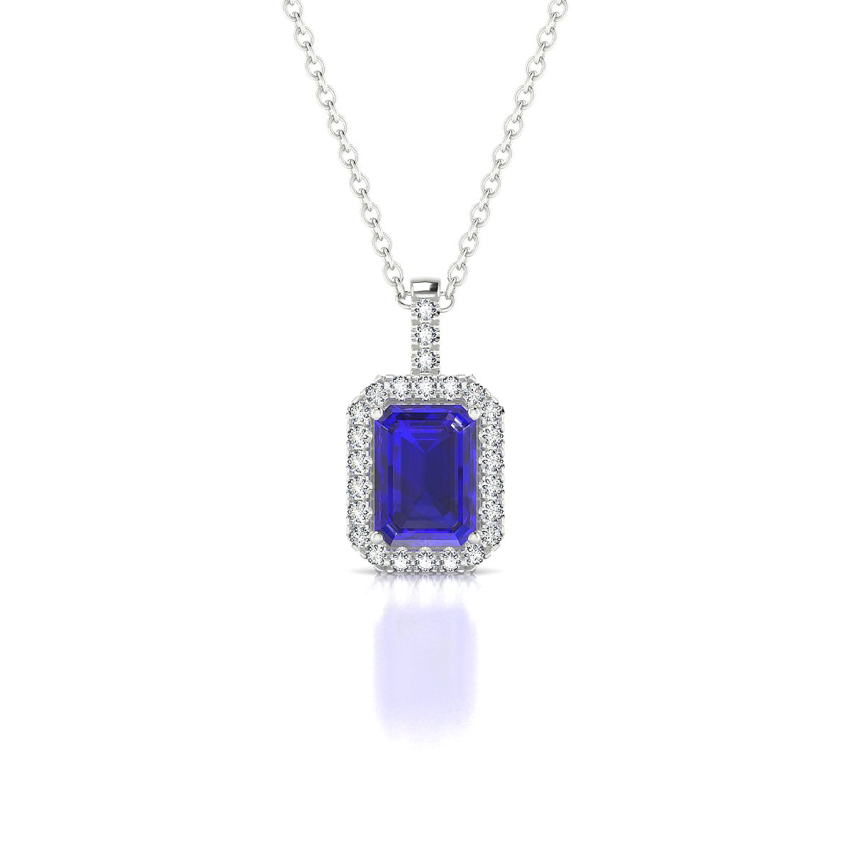 Sunrise | 18k White Gold 7 x 5 mm Emerald Tanzanite Pendant