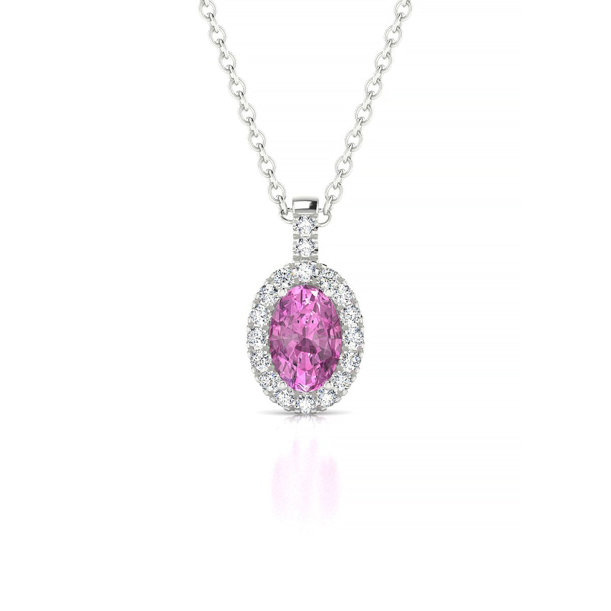 Sunrise | 18k White Gold 6 x 4 mm Oval Pink Sapphire Pendant