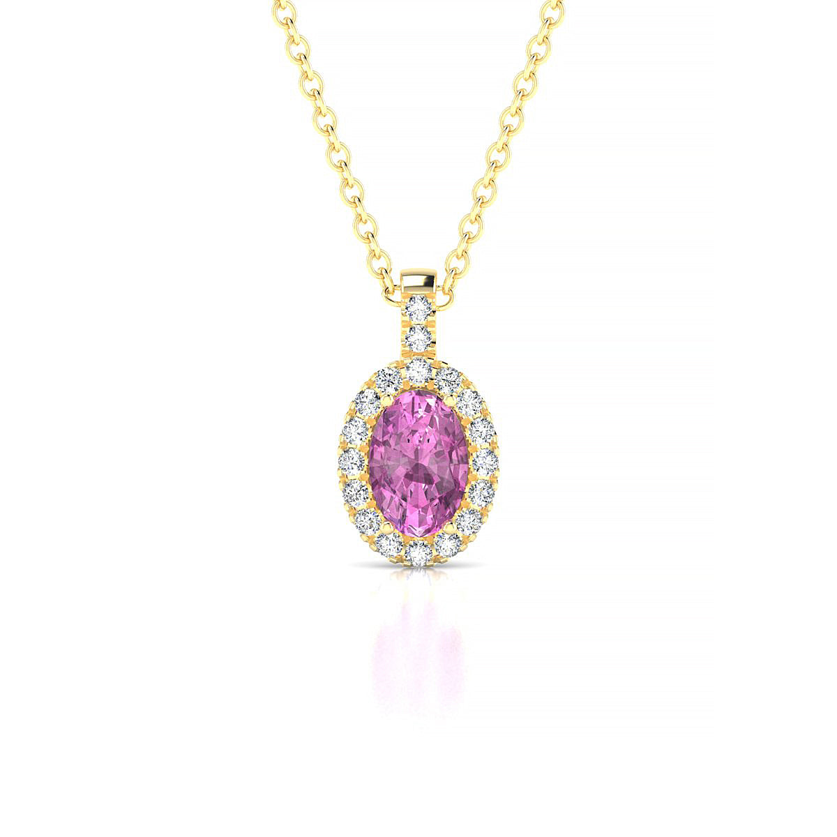 Sunrise | 18k Yellow Gold 6 x 4 mm Oval Pink Sapphire Pendant