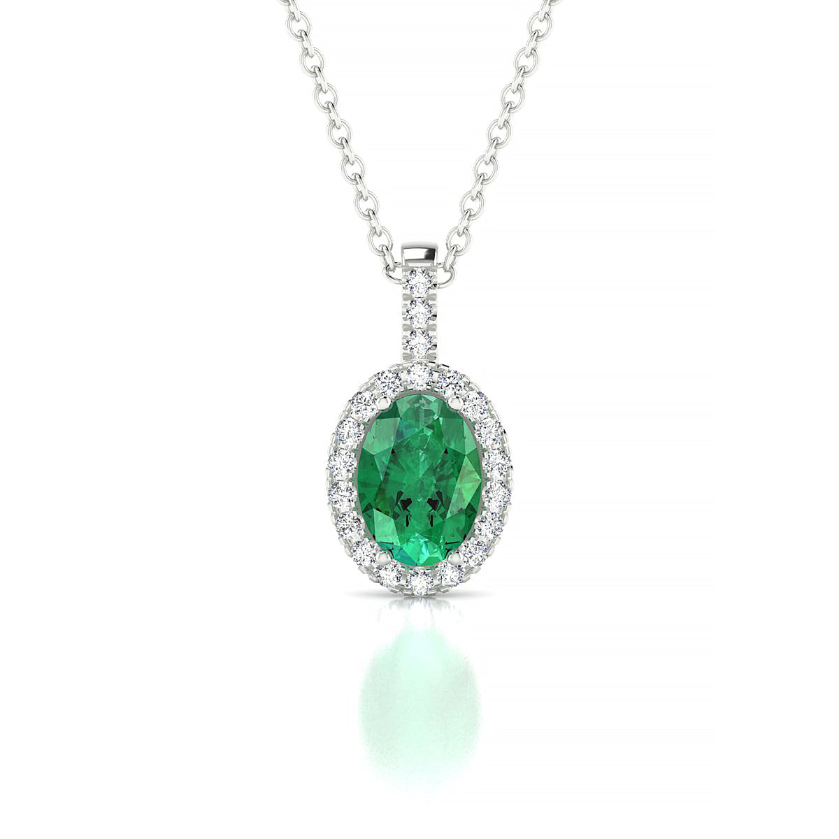 Sunrise | 18k White Gold 7 x 5 mm Oval Emerald Pendant