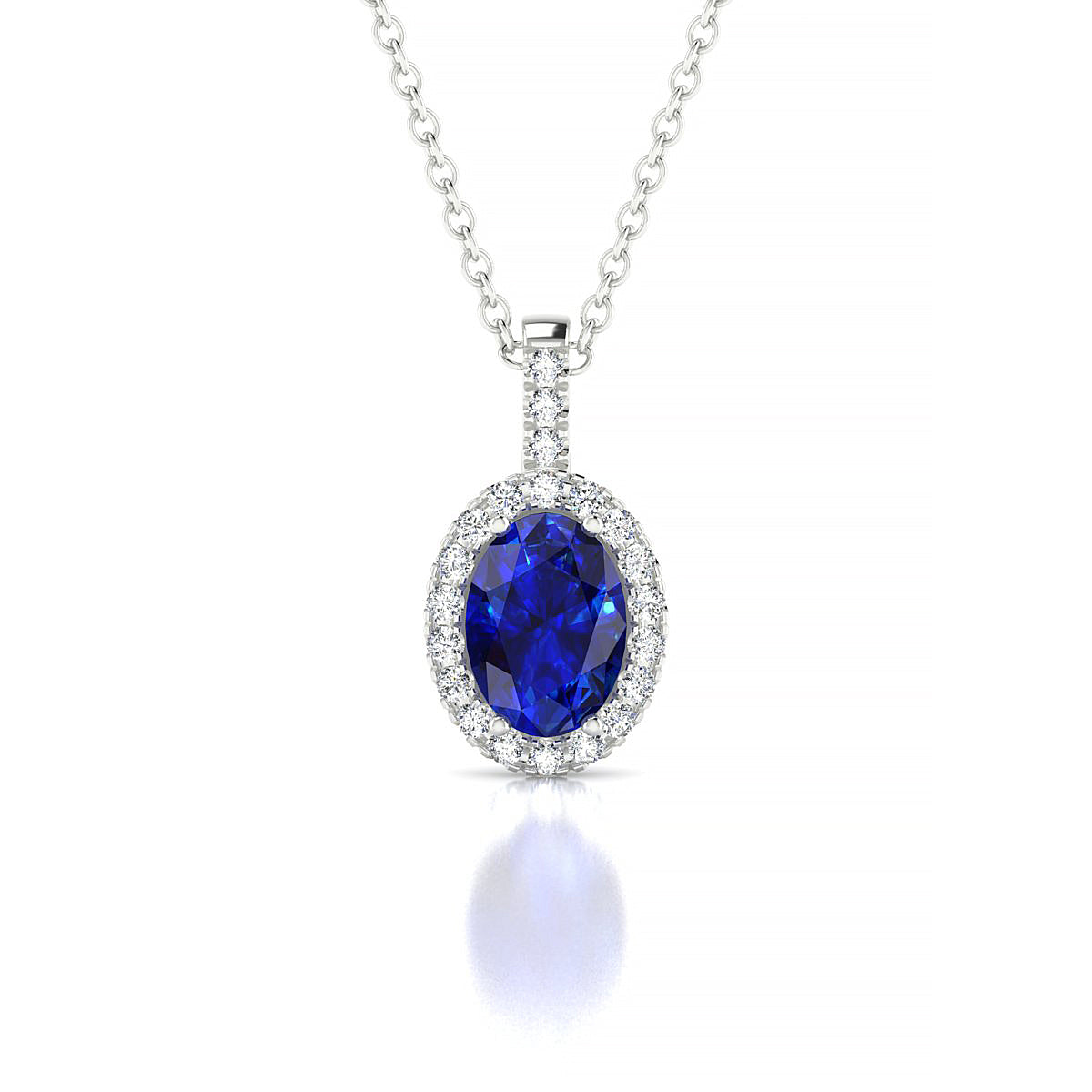 Sunrise | 18k White Gold 7 x 5 mm Oval Sapphire Pendant