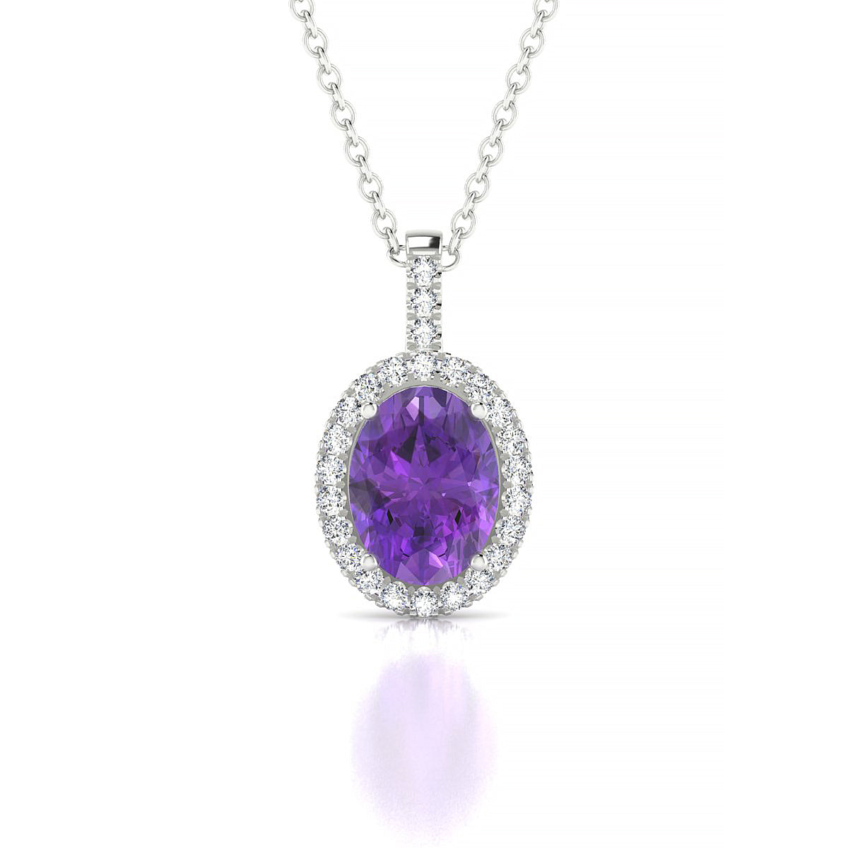 Sunrise | 18k White Gold 8 x 6 mm Oval Amethyst Pendant