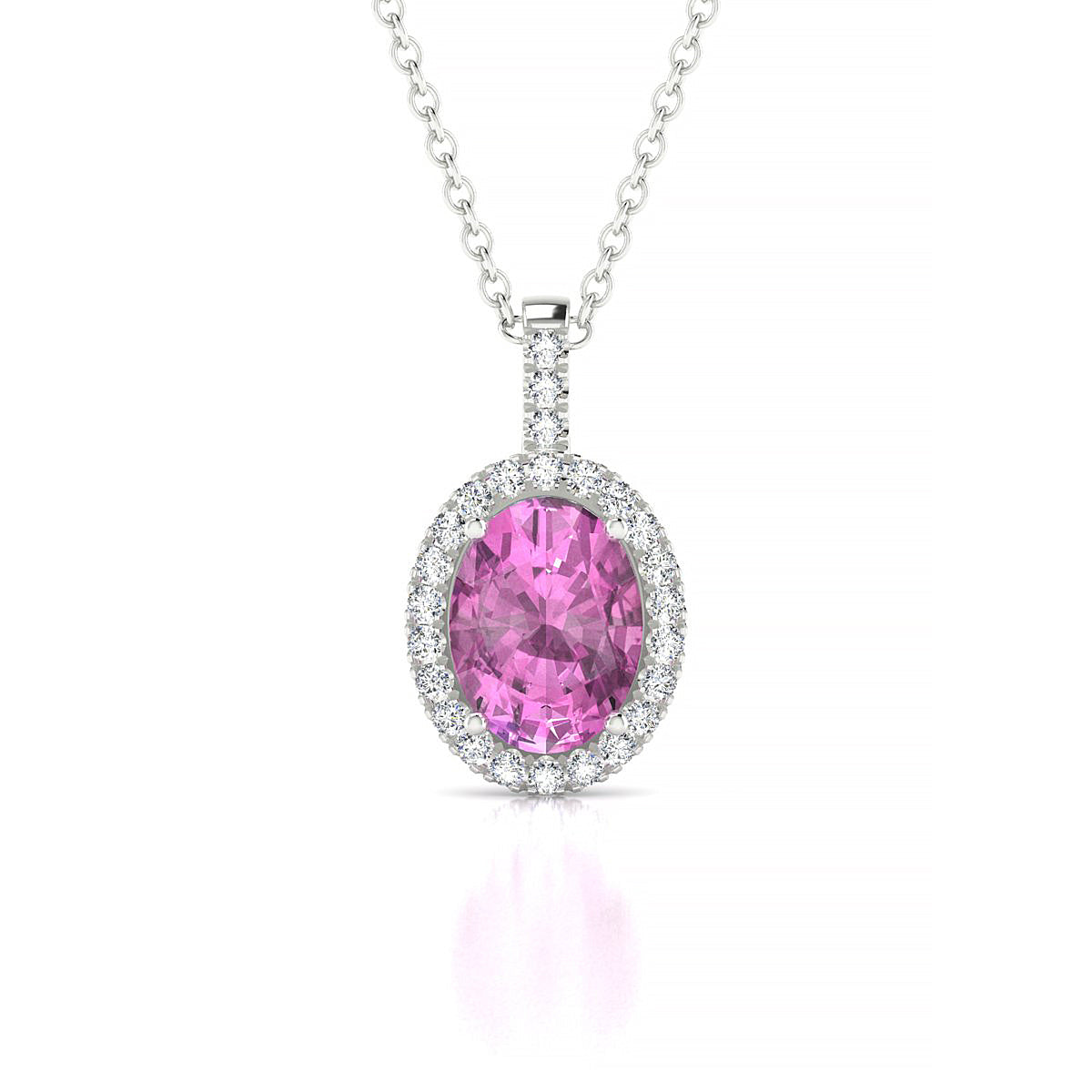 Sunrise | 18k White Gold 8 x 6 mm Oval Pink Sapphire Pendant