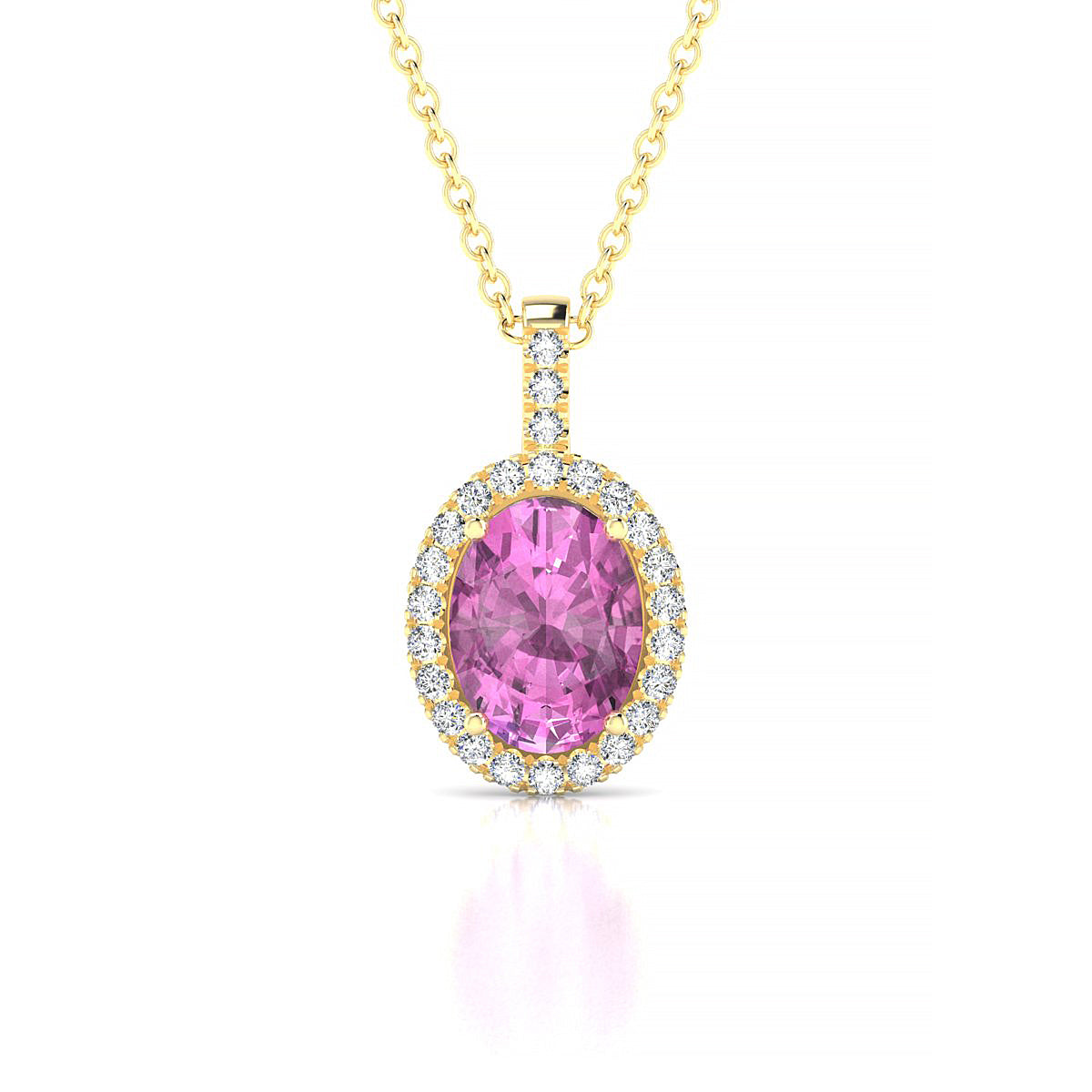 Sunrise | 18k Yellow Gold 8 x 6 mm Oval Pink Sapphire Pendant