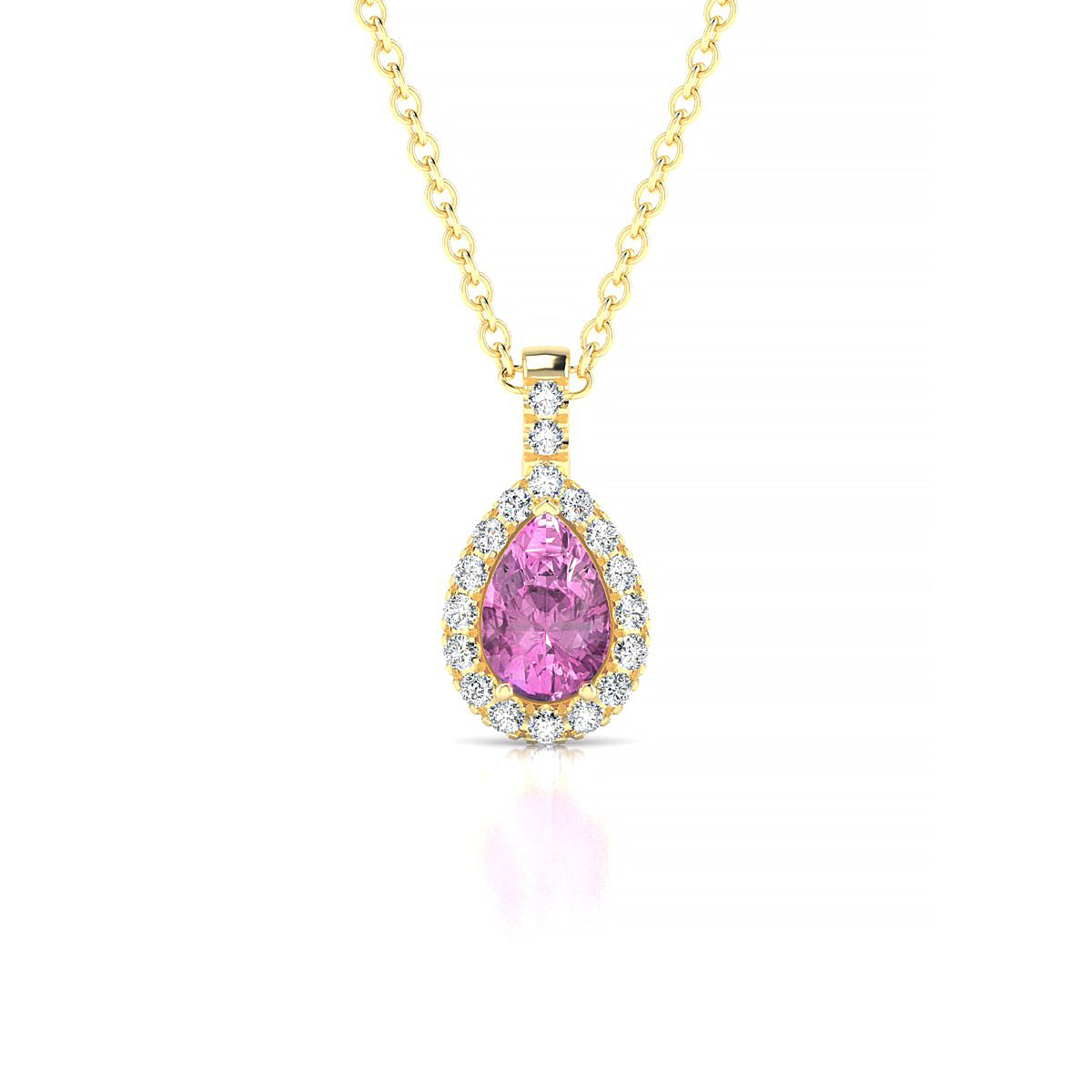 Sunrise | 18k Yellow Gold 6 x 4 mm Pear Pink Sapphire Pendant
