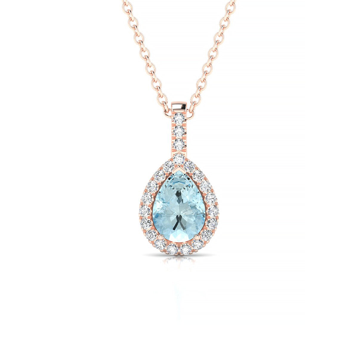 Sunrise | 18k Rose Gold 7 x 5 mm Pear Aquamarine Pendant