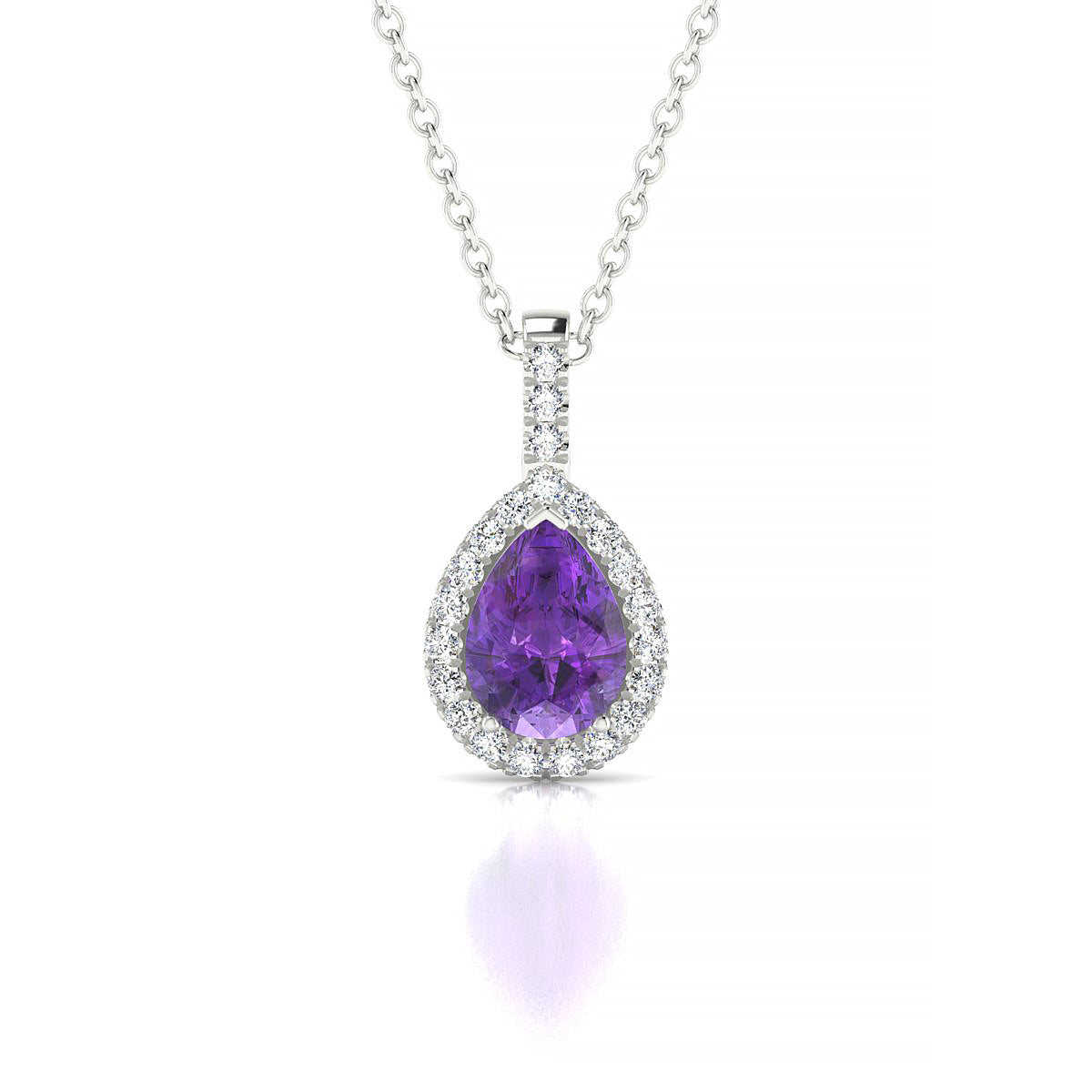Sunrise | 18k White Gold 7 x 5 mm Pear Amethyst Pendant