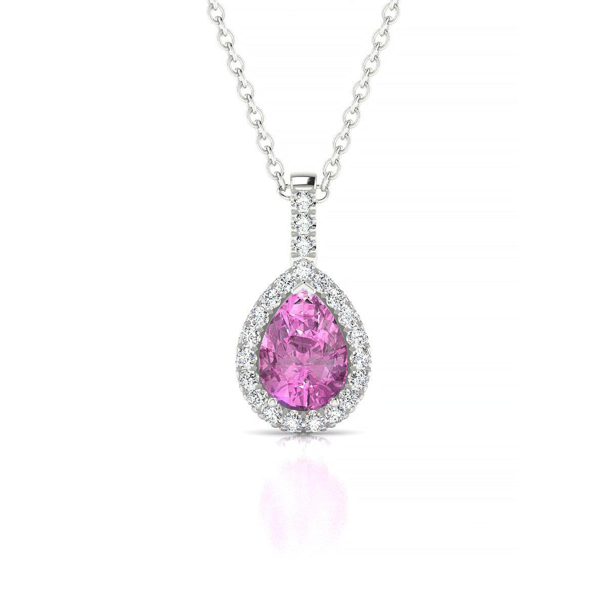 Sunrise | 18k White Gold 7 x 5 mm Pear Pink Sapphire Pendant