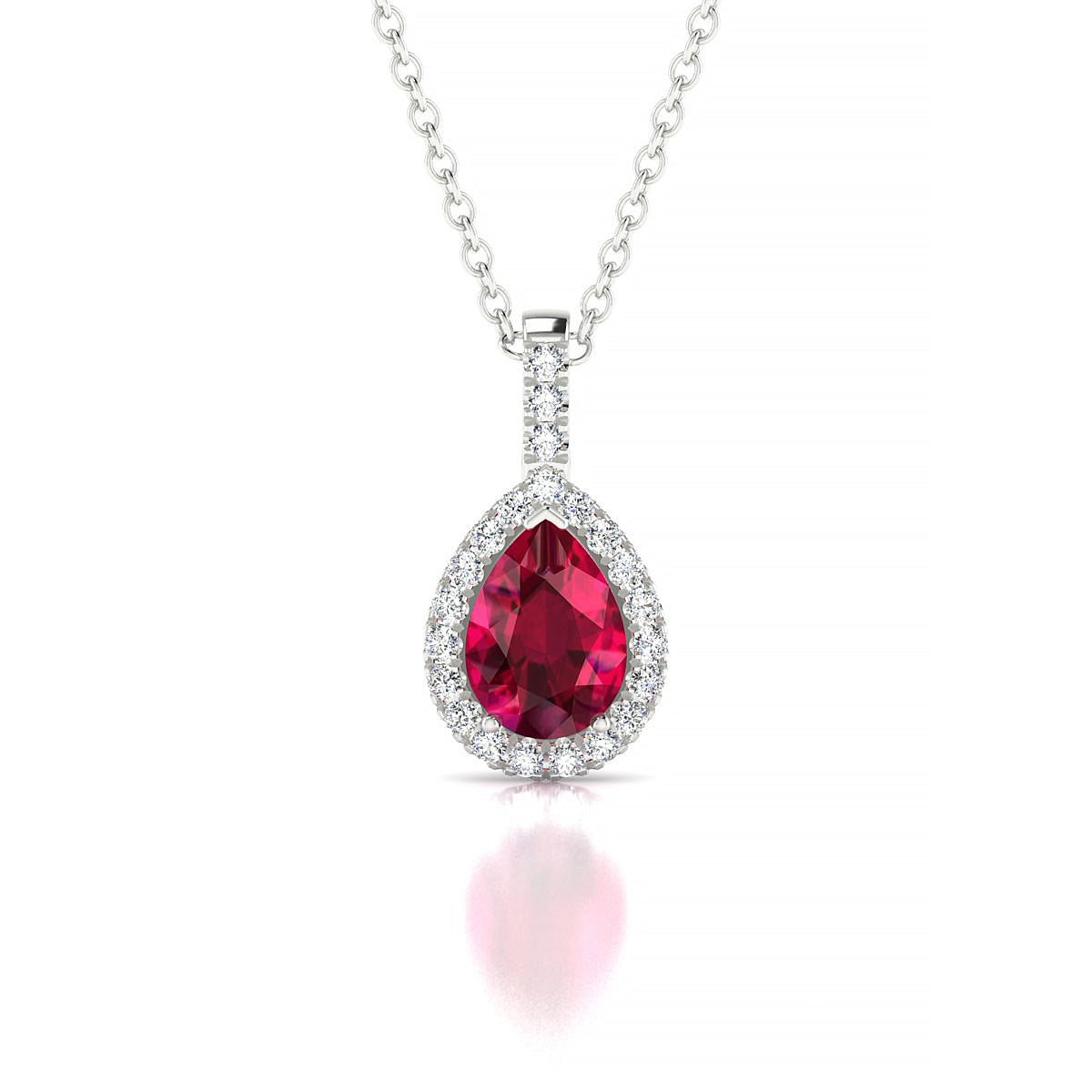 Sunrise | 18k White Gold 7 x 5 mm Pear Ruby Pendant