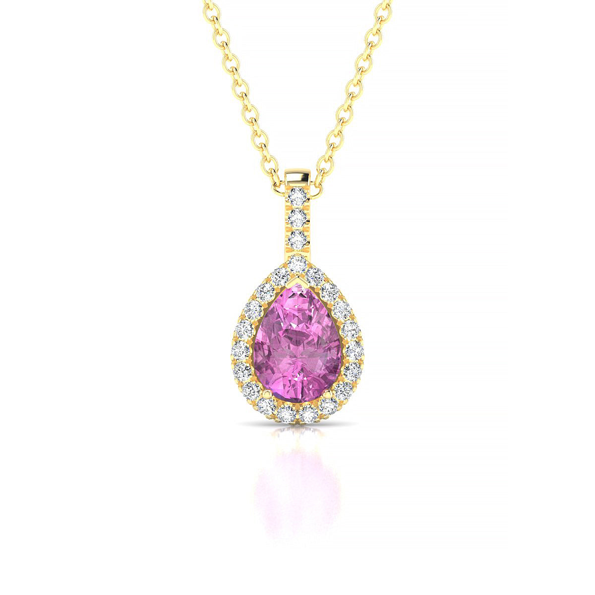 Sunrise | 18k Yellow Gold 7 x 5 mm Pear Pink Sapphire Pendant