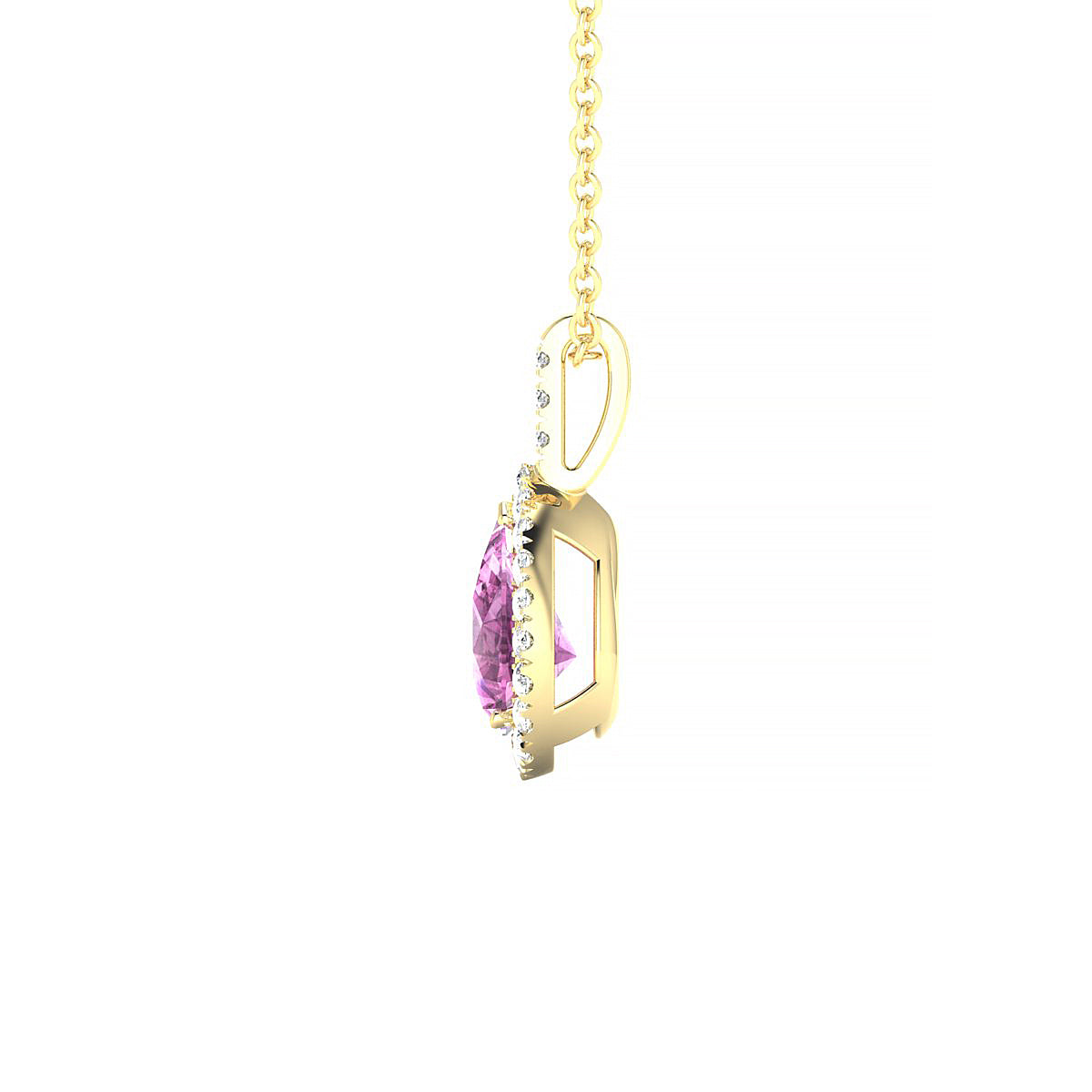 Sunrise | 18k Yellow Gold 7 x 5 mm Pear Pink Sapphire Pendant