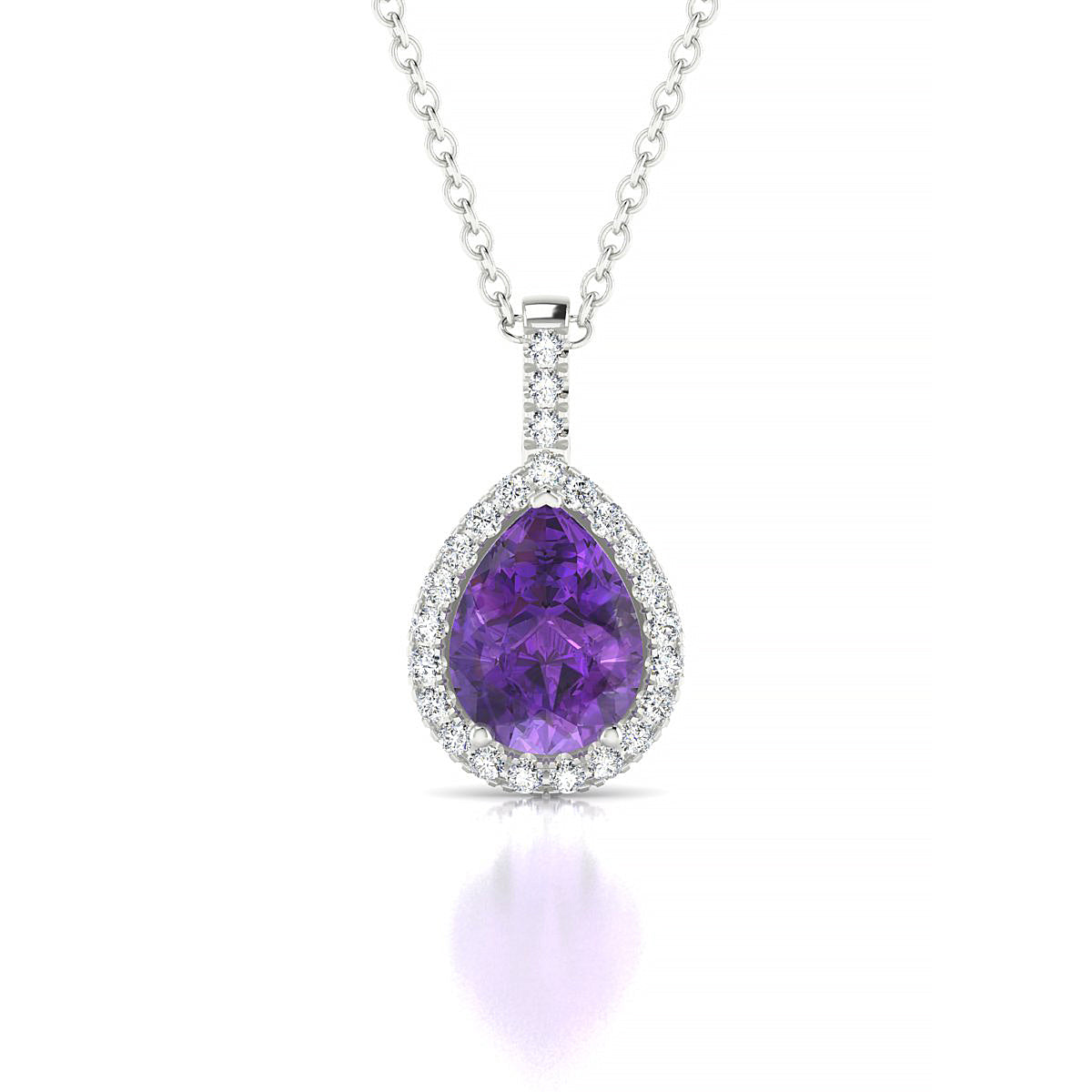 Sunrise | 18k White Gold 8 x 6 mm Pear Amethyst Pendant