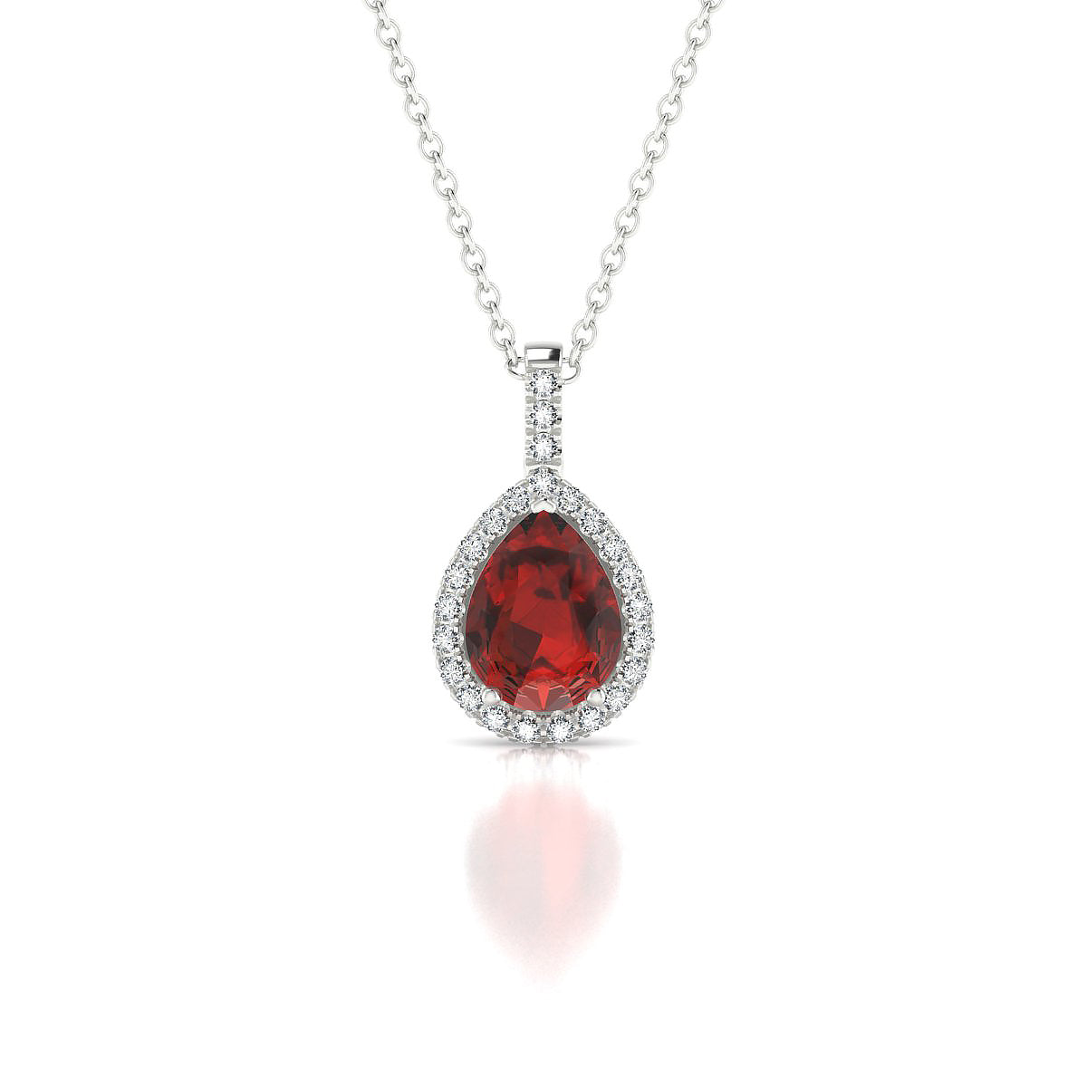 Sunrise | 18k White Gold 8 x 6 mm Pear Garnet Pendant