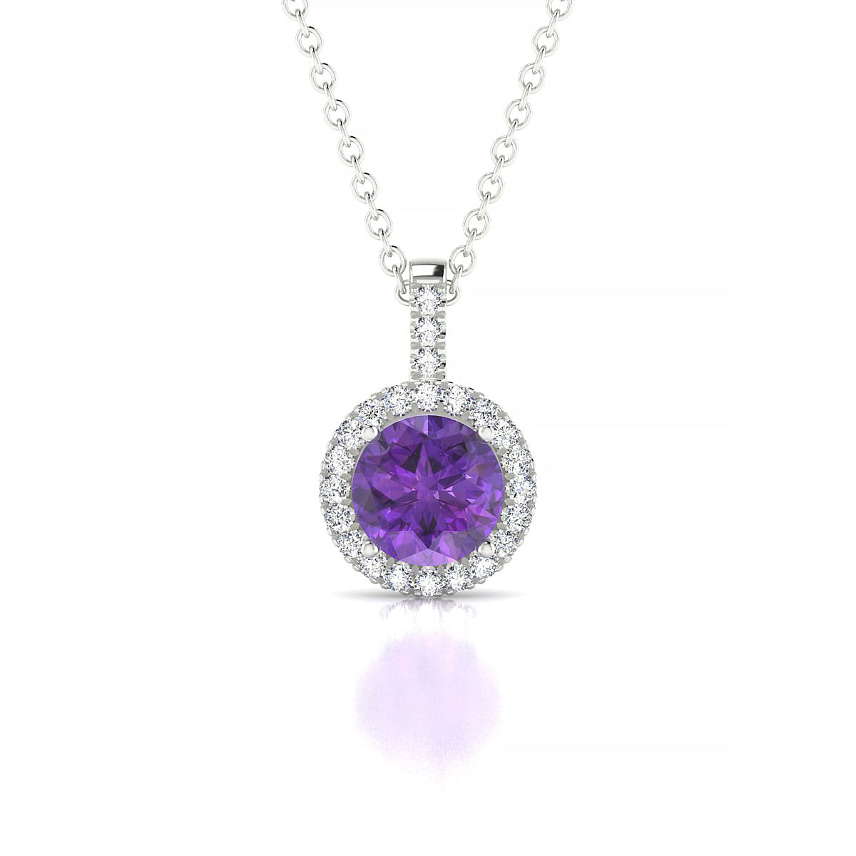 Sunrise | 18k White Gold 6 mm Round Amethyst Pendant