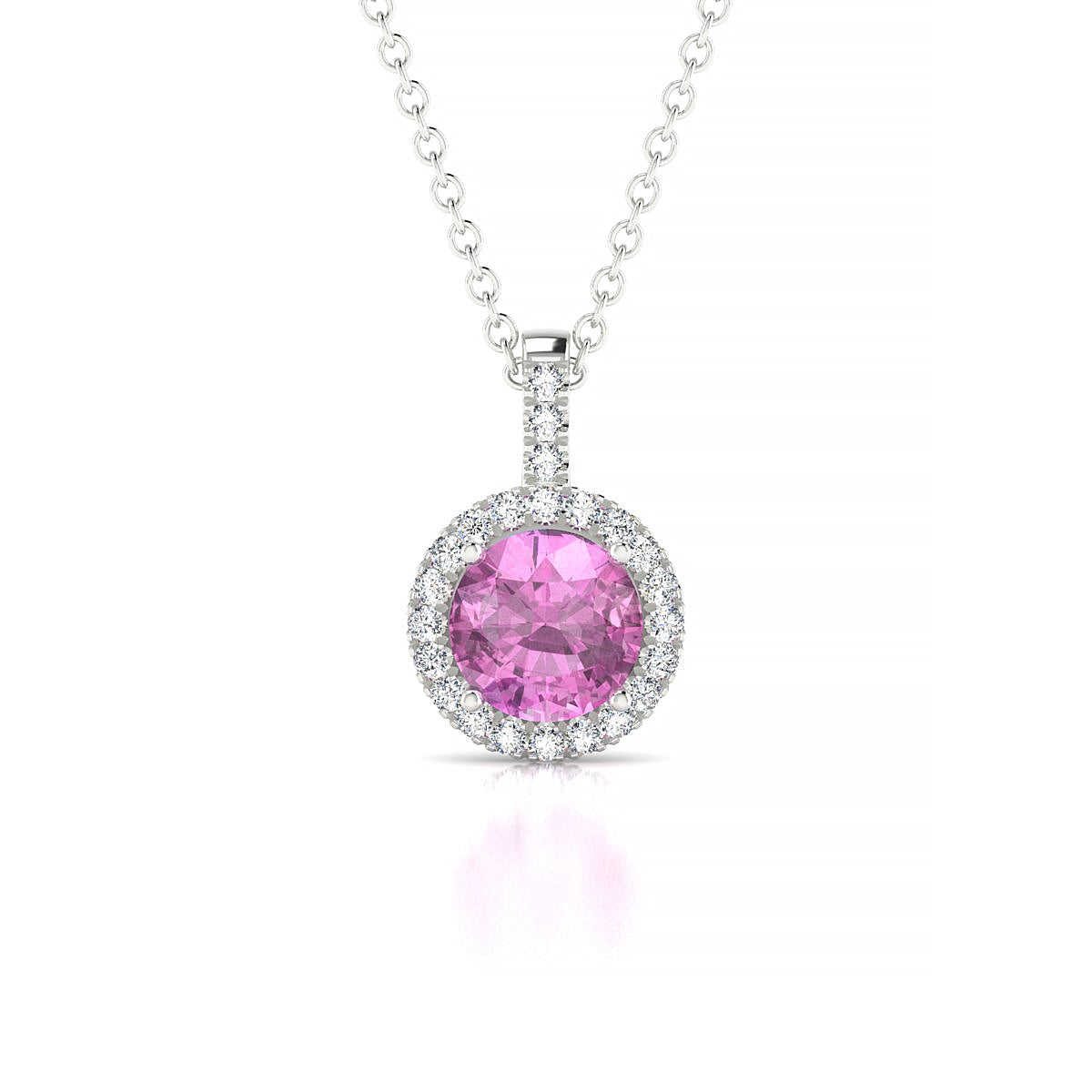 Sunrise | 18k White Gold 6 mm Round Pink Sapphire Pendant