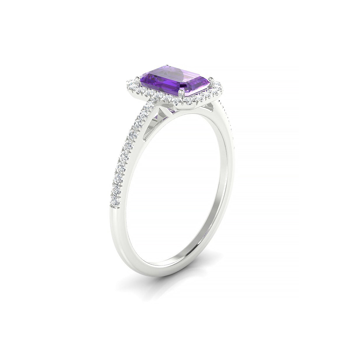 Sunrise | 18k White Gold 7 x 5 mm Emerald Amethyst Ring