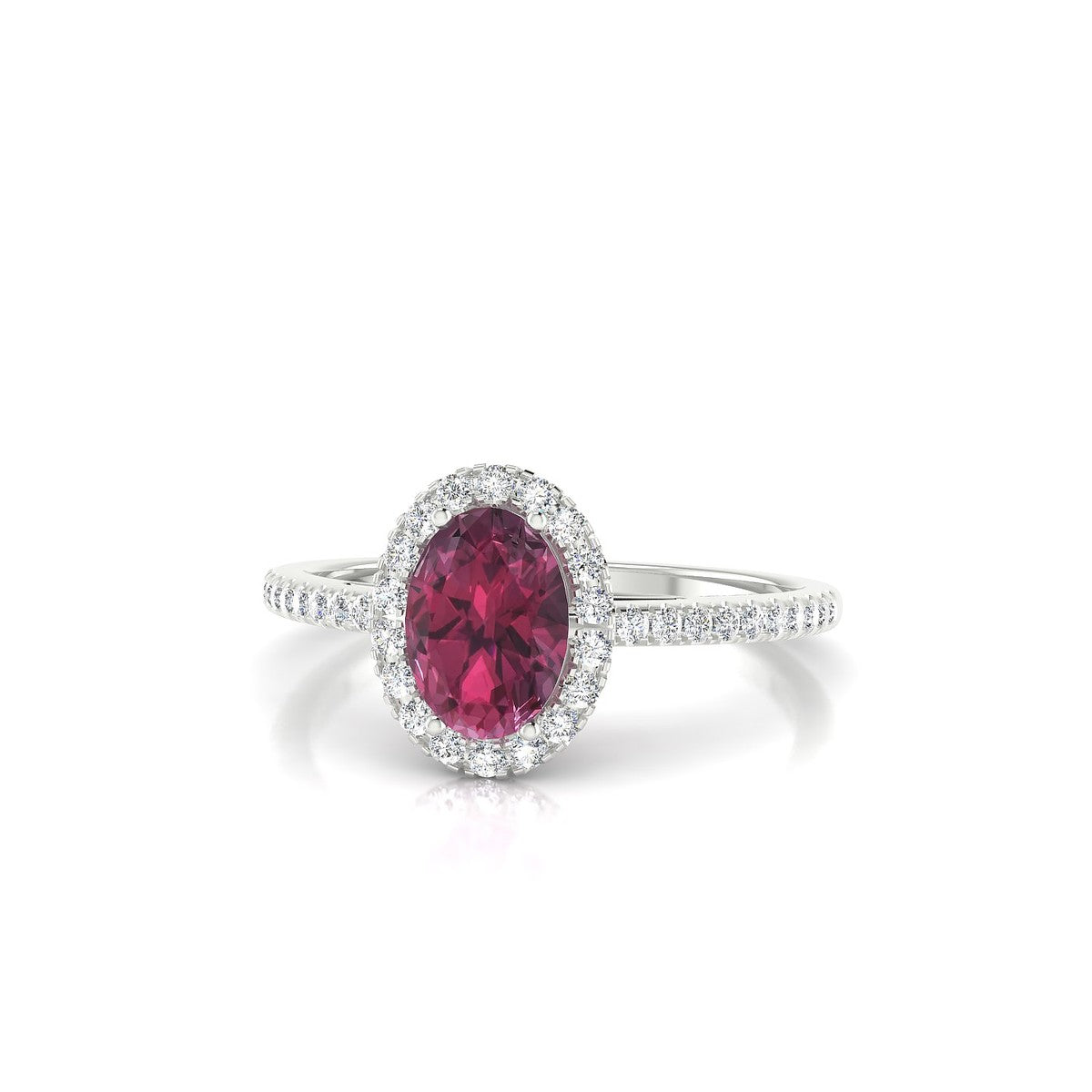 Sunrise | 18k White Gold 7 x 5 mm Oval Rhodolite Ring