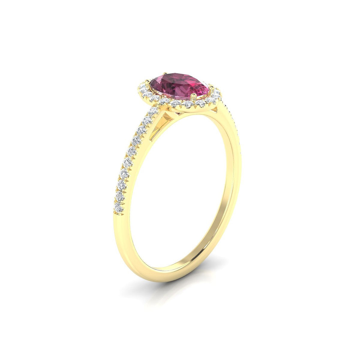 Sunrise | 18k Yellow Gold 7 x 5 mm Oval Rhodolite Ring