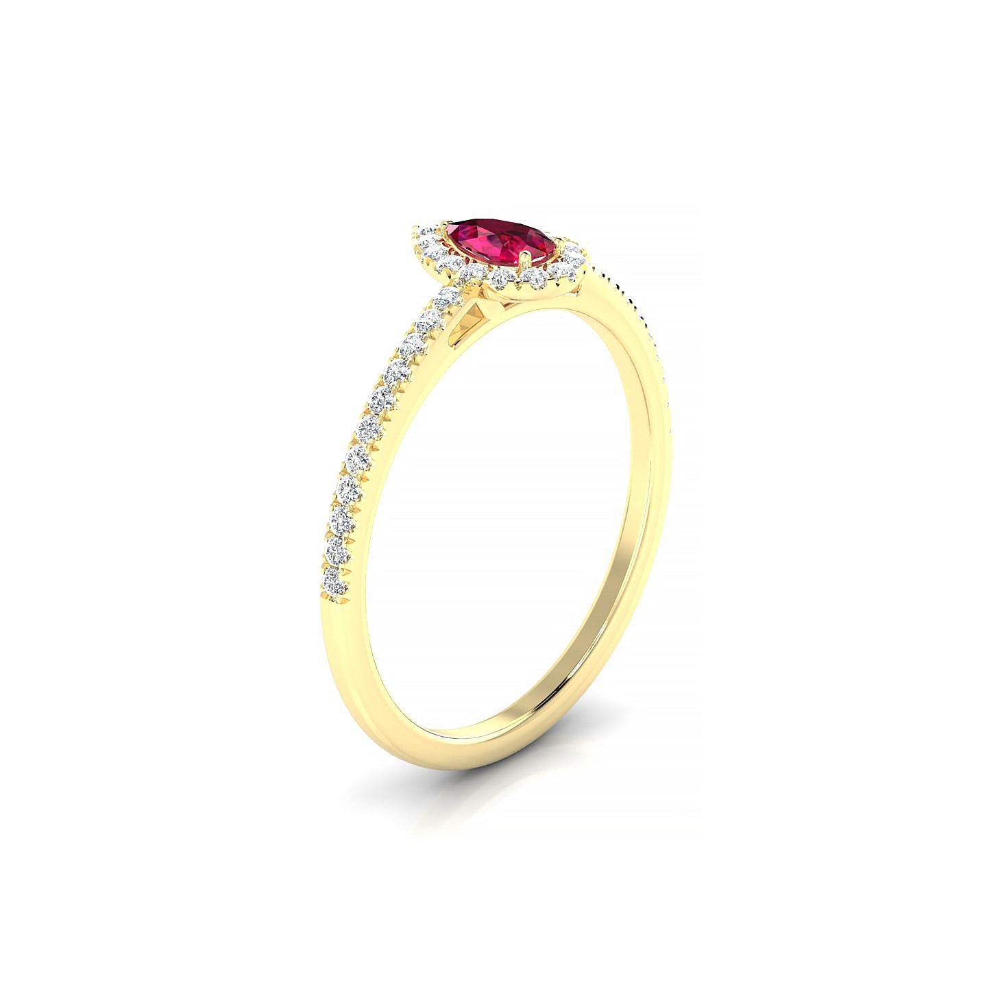 Sunrise | 18k Yellow Gold 5 x 3 mm Pear Ruby Ring