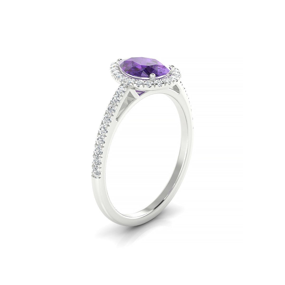 Sunrise | 18k White Gold 8 x 6 mm Pear Amethyst Ring