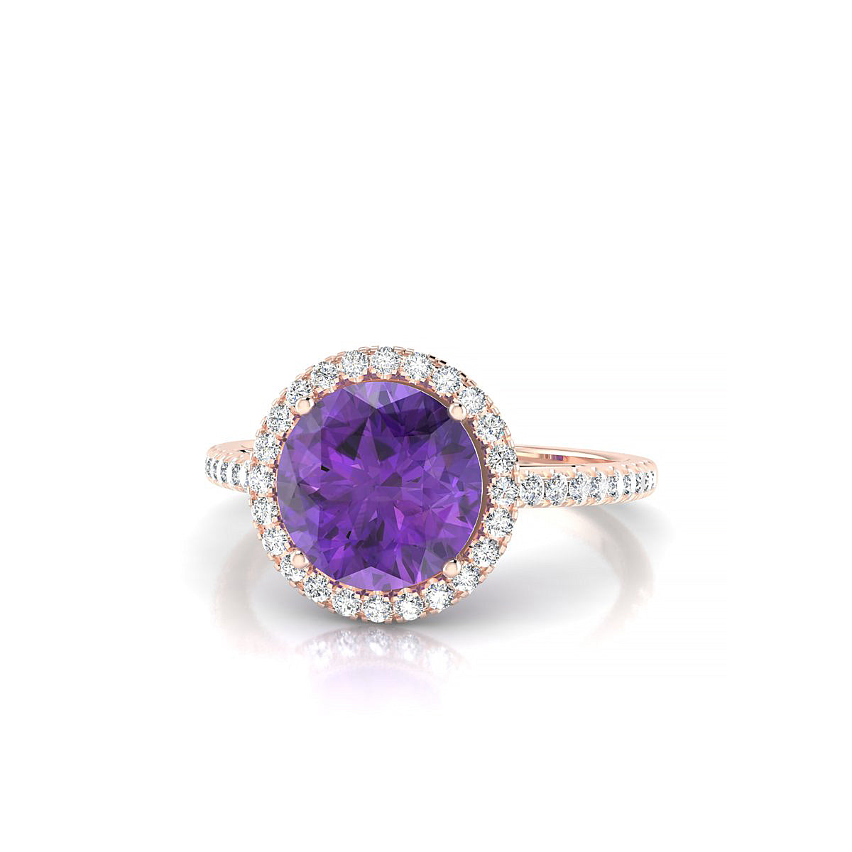 Sunrise | 18k Rose Gold 8 mm Round Amethyst Ring