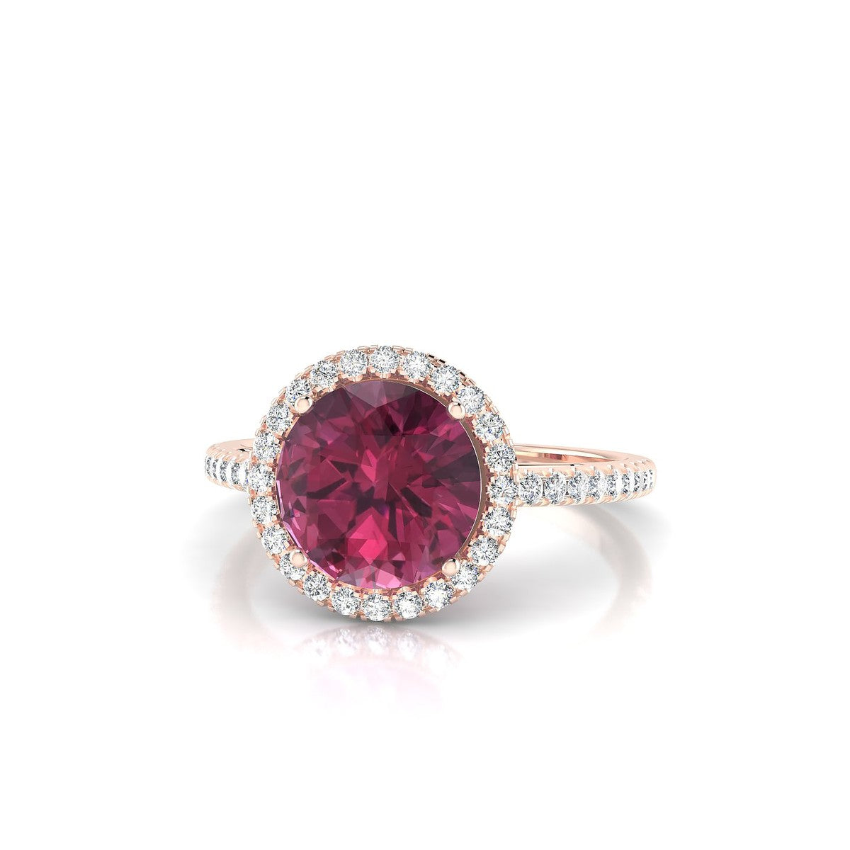 Sunrise | 18k Rose Gold 8 mm Round Rhodolite Ring