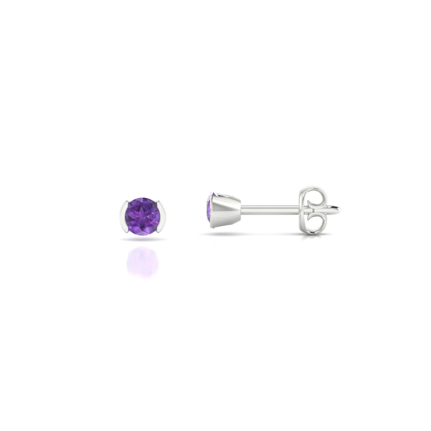 Suspense | 18k White Gold 3 mm Round Amethyst Earrings