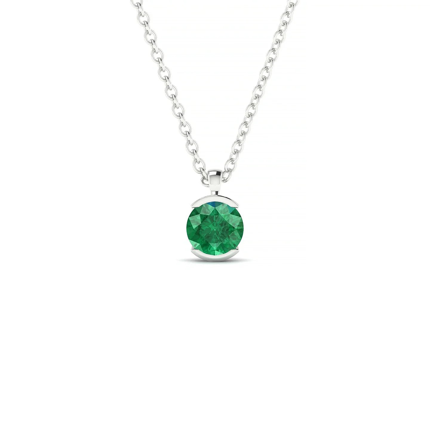 Suspense | 18k White Gold 4.5 mm Round Emerald Pendant
