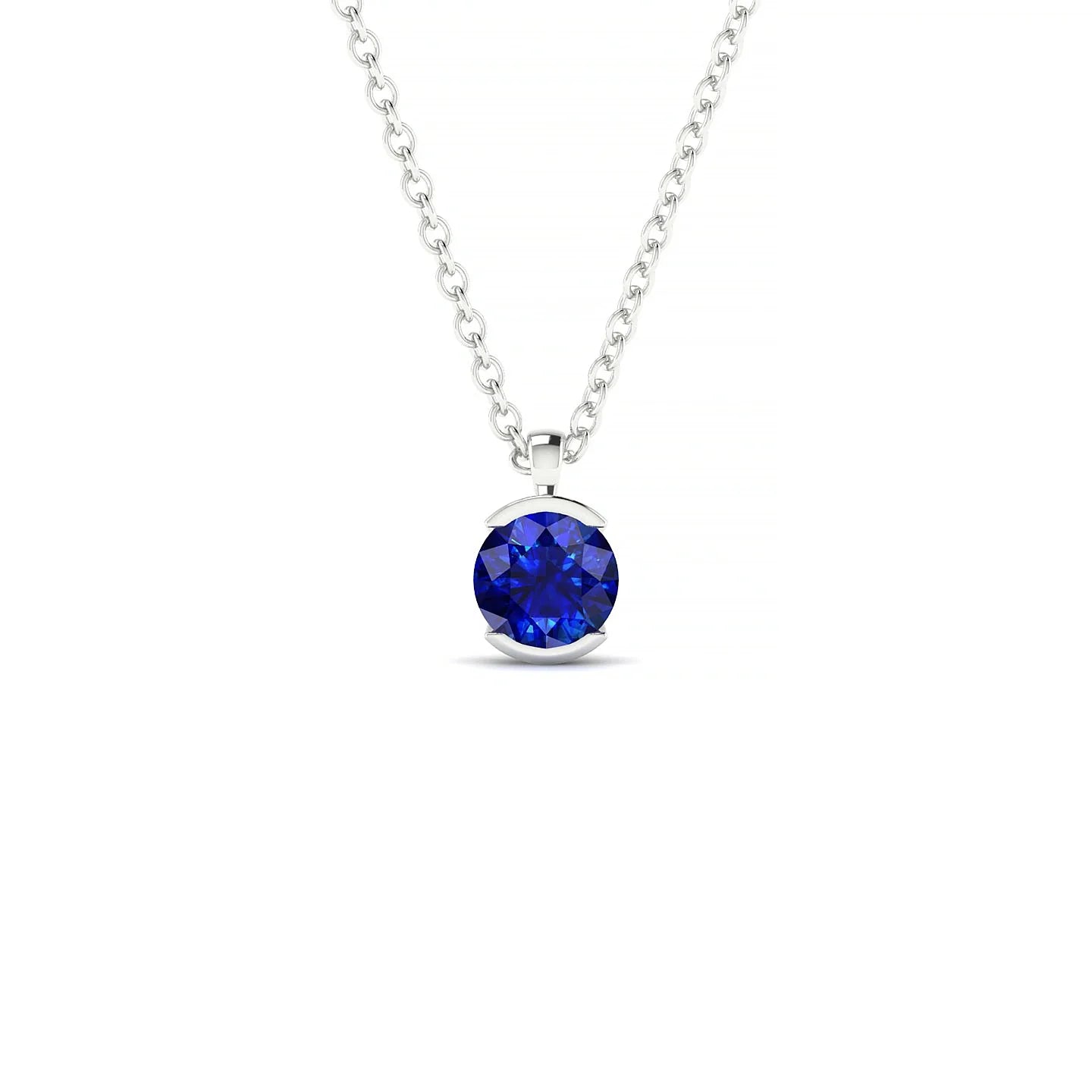 Suspense | 18k White Gold 4.5 mm Round Sapphire Pendant