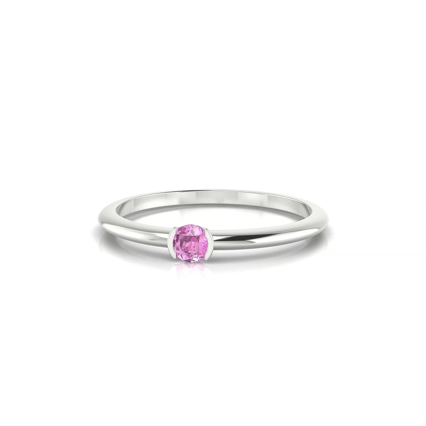 Suspense | 18k White Gold 3 mm Round Pink Sapphire Ring