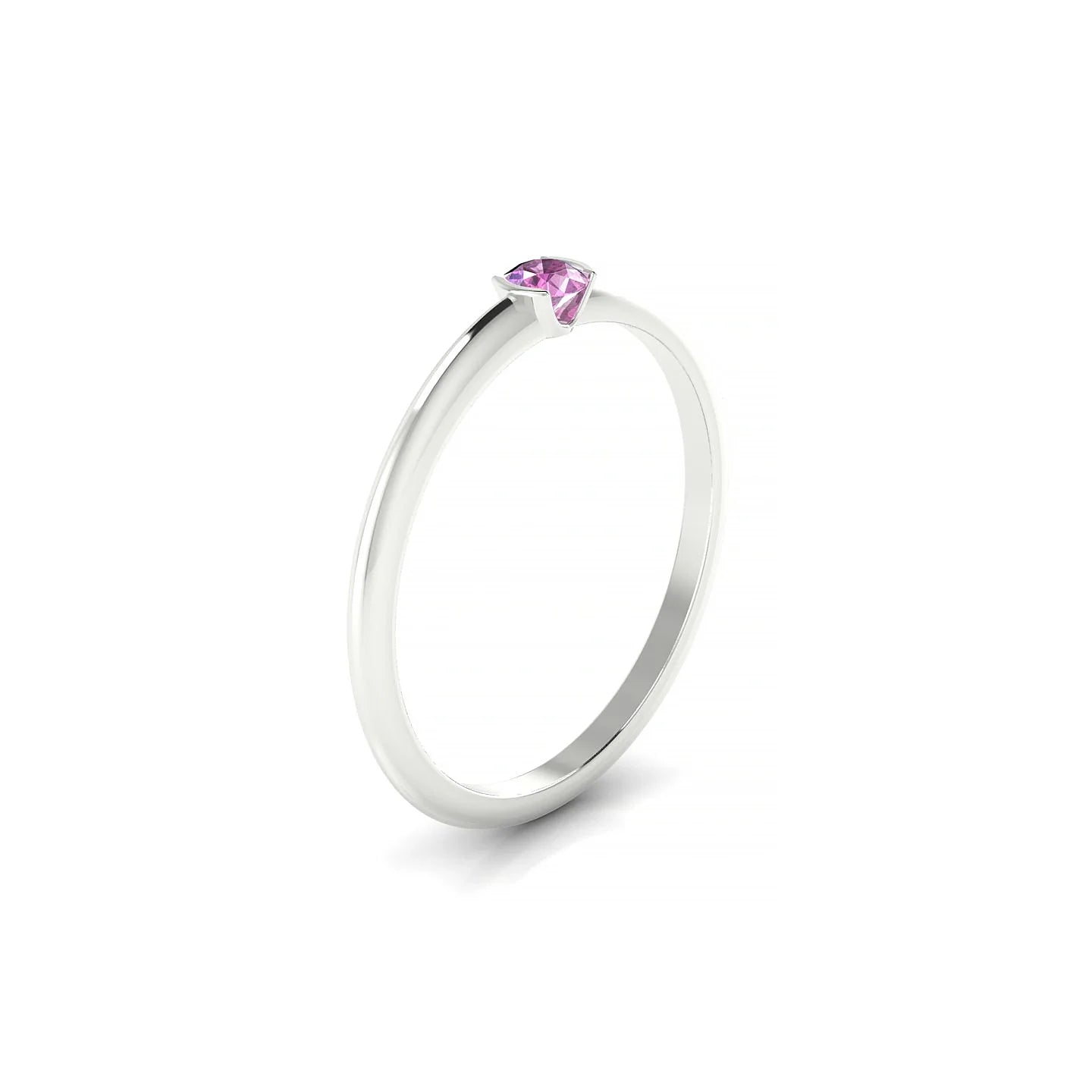 Suspense | 18k White Gold 3 mm Round Pink Sapphire Ring