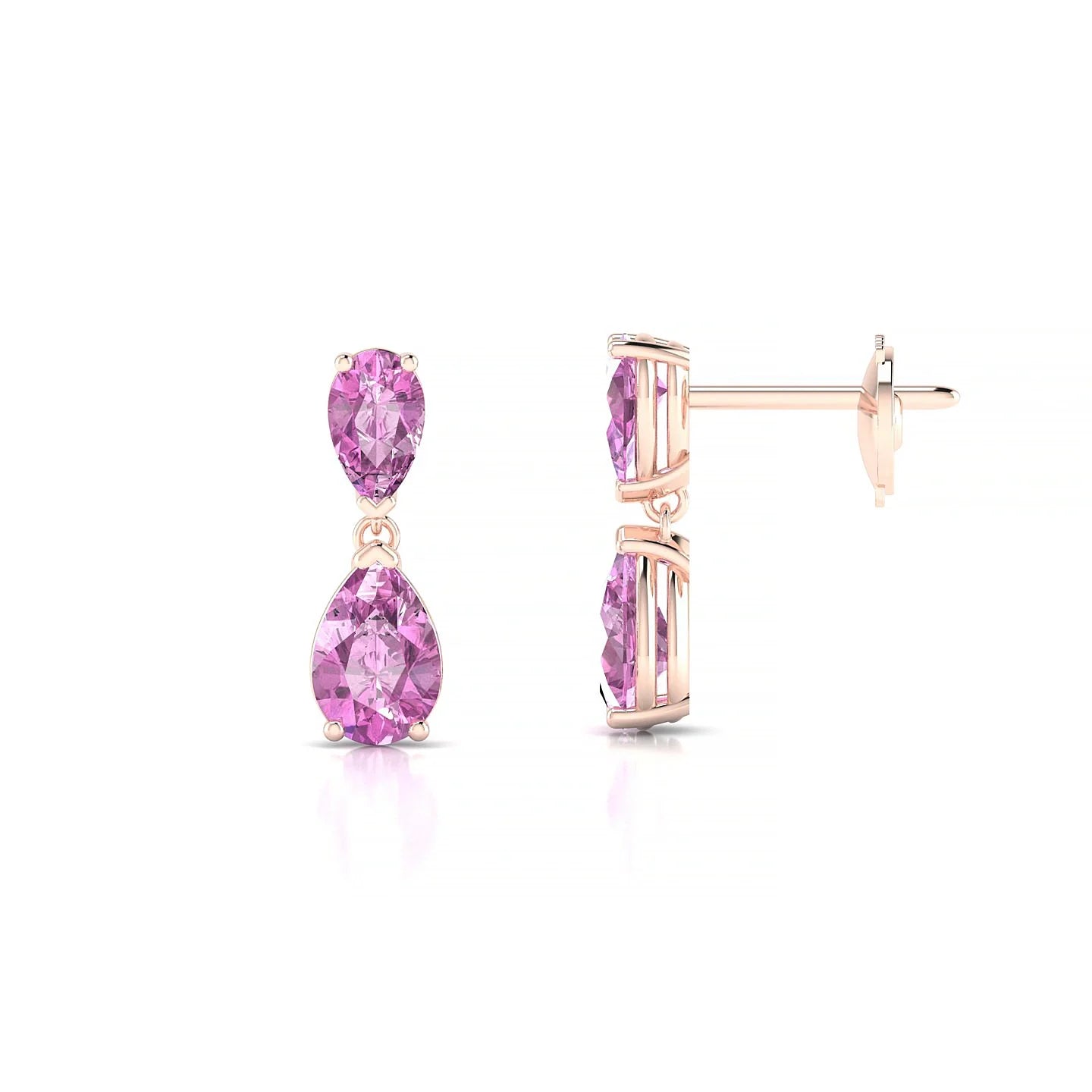 Sway | 18k Rose Gold 6 x 4 mm Pear Pink Sapphire Earrings
